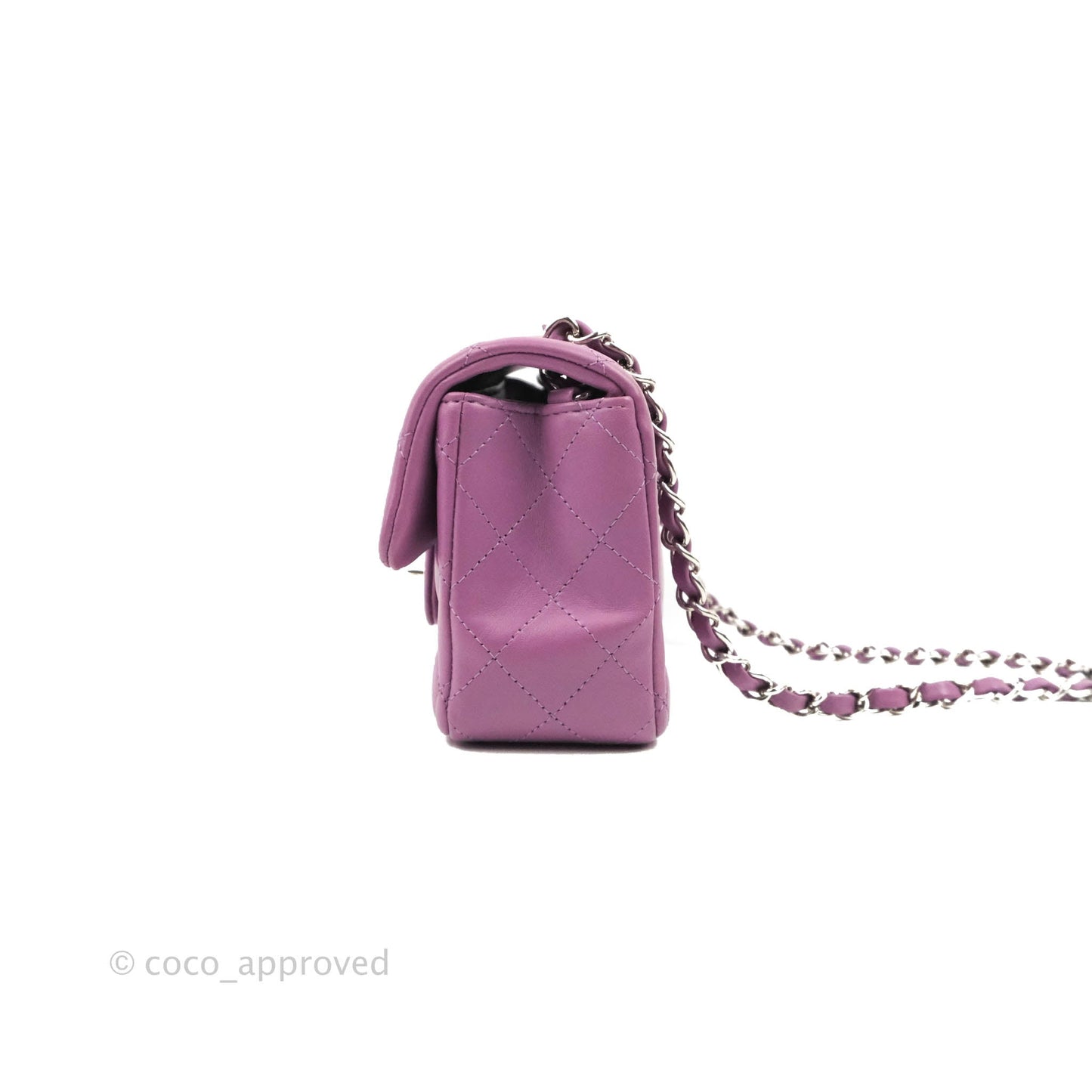 Chanel Quilted Mini Rectangular Flap Purple Lambskin Silver Hardware