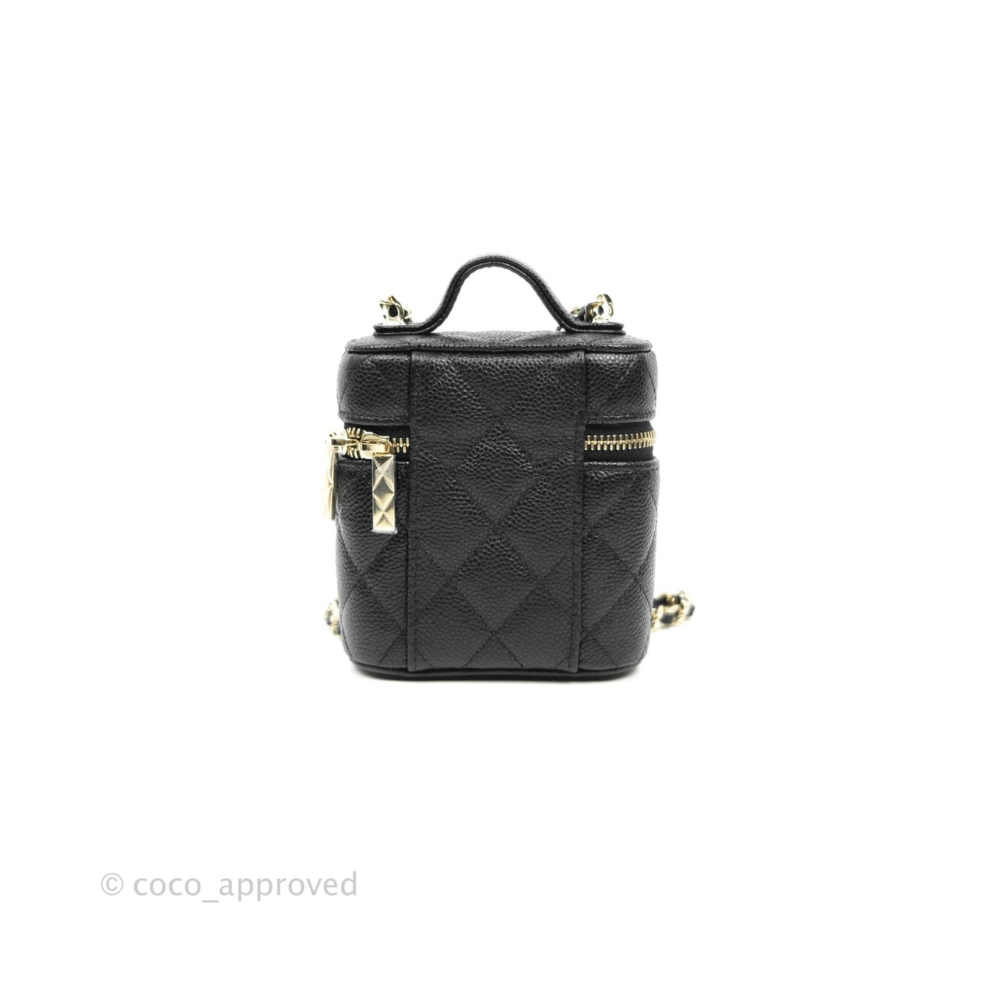 Chanel Quilted Small Handle With Care Vanity Case With Chain Black Caviar Gold Hardware
