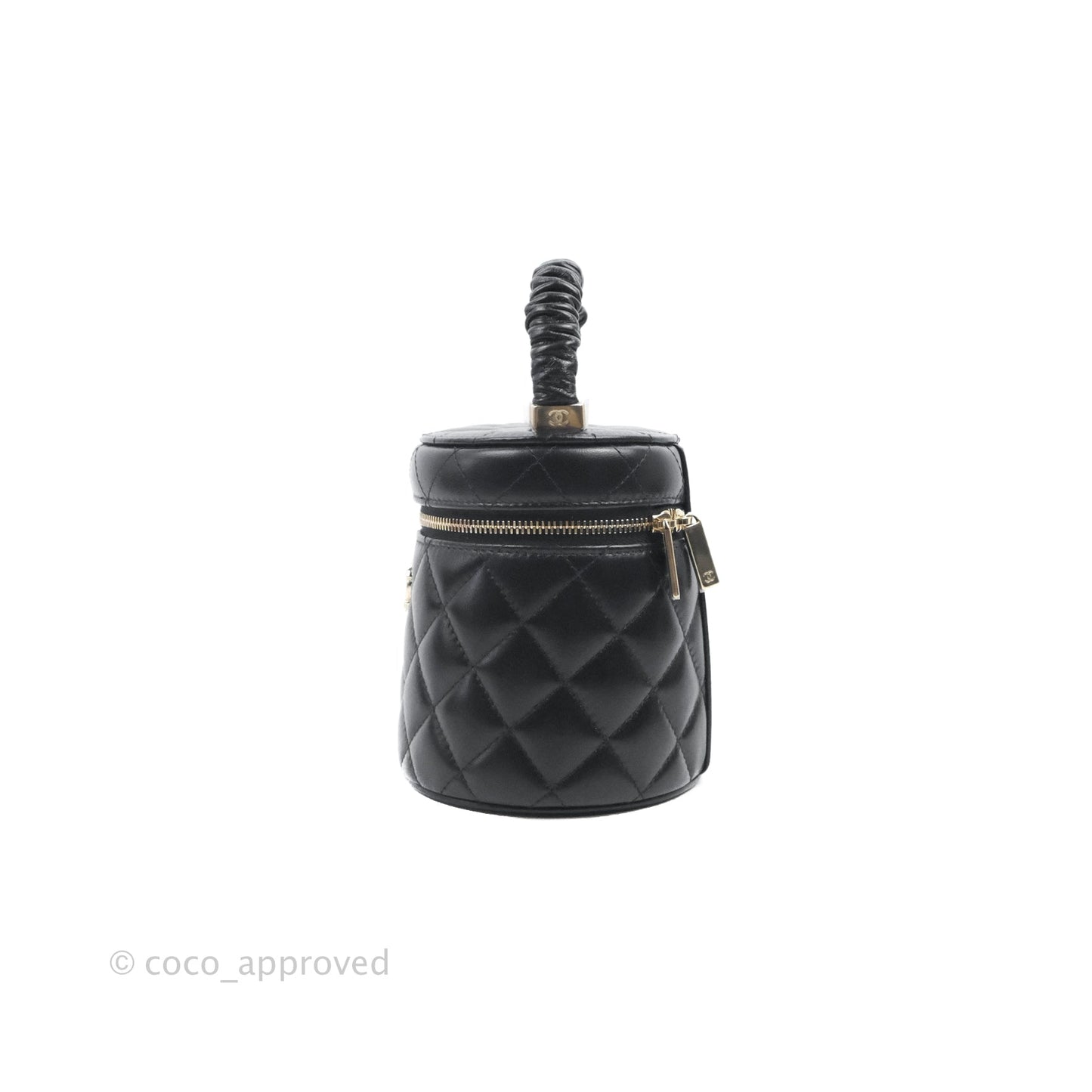 Chanel Small Top Handle Vanity Case Black Shiny Lambskin Gold Hardware 22S