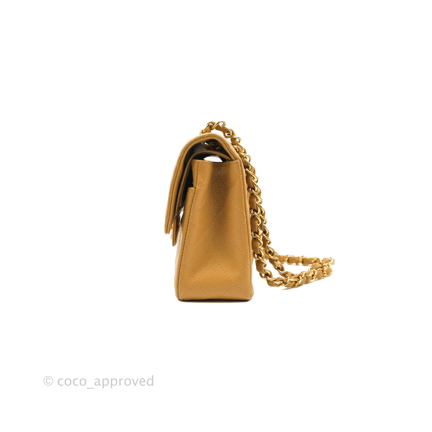 Chanel S/M Small Classic Quilted Flap Dark Beige Caviar 24K Gold Hardware