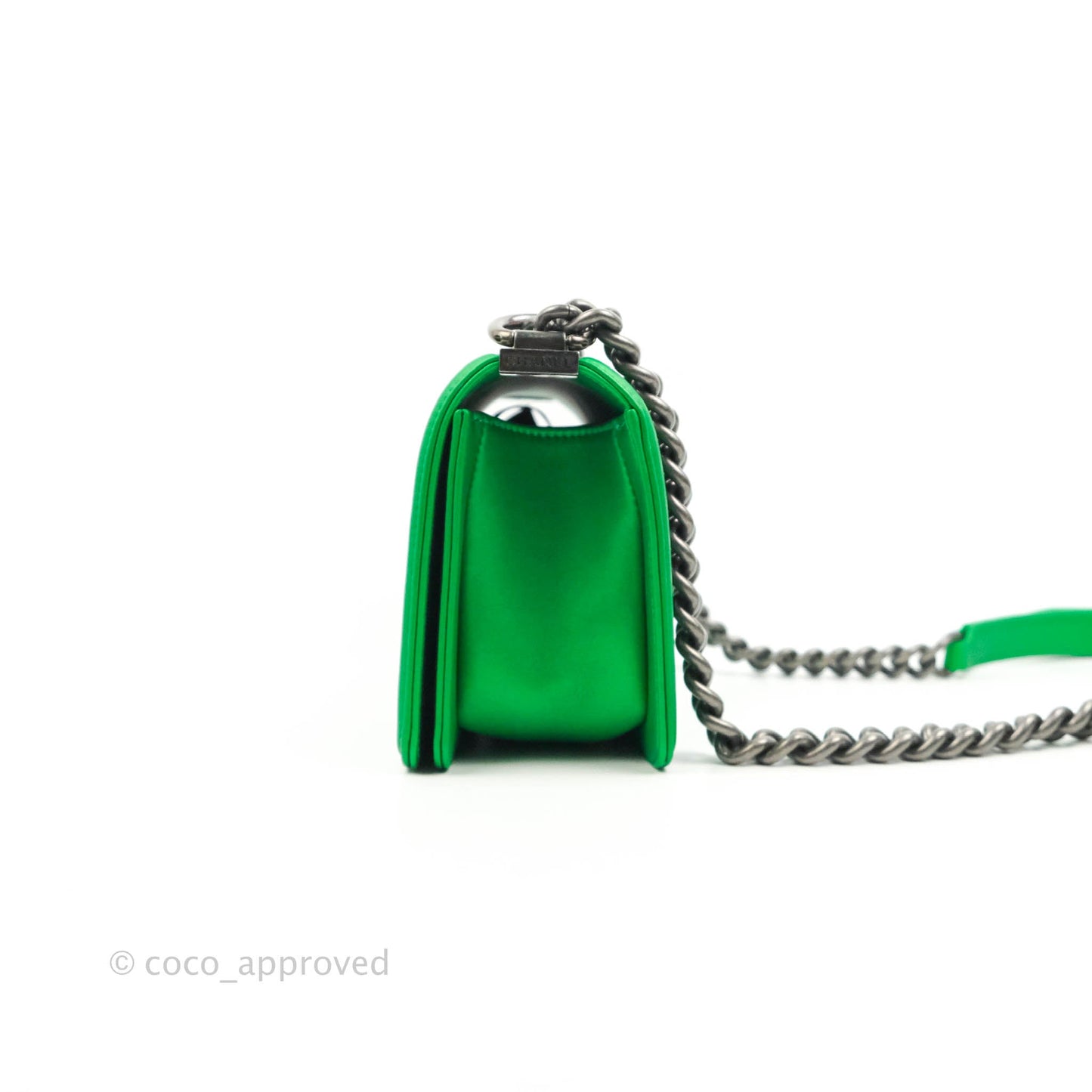 Chanel Small Boy Green Calfskin Ruthenium Hardware