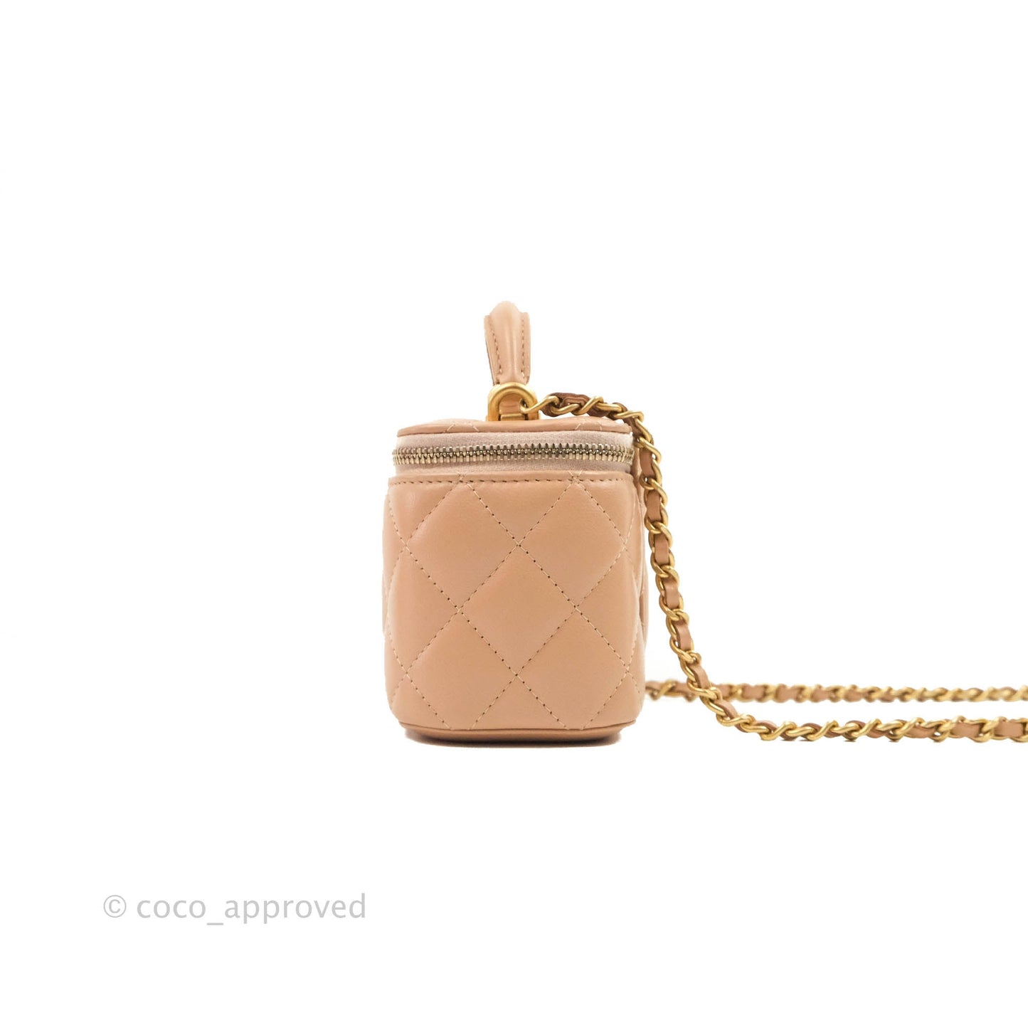 Chanel Mini Top Handle Vanity With Chain Beige Lambskin Aged Gold Hardware