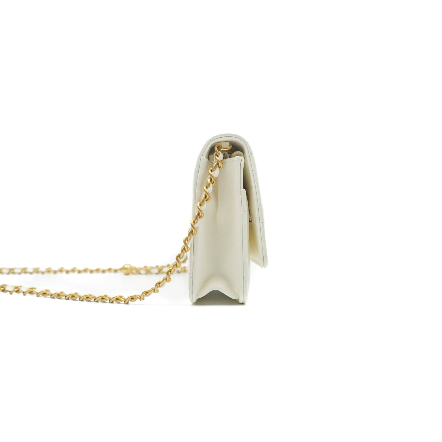 Chanel Quilted Pearl Crush Wallet on Chain WOC White Lambskin Aged Gold Hardware