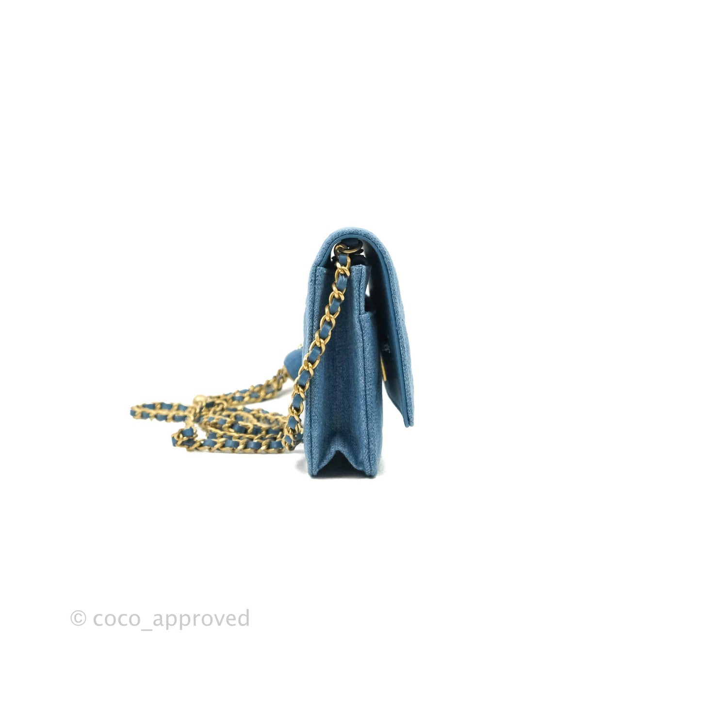 Chanel Quilted Pearl Crush Wallet on Chain WOC Denim Aged Gold Hardware