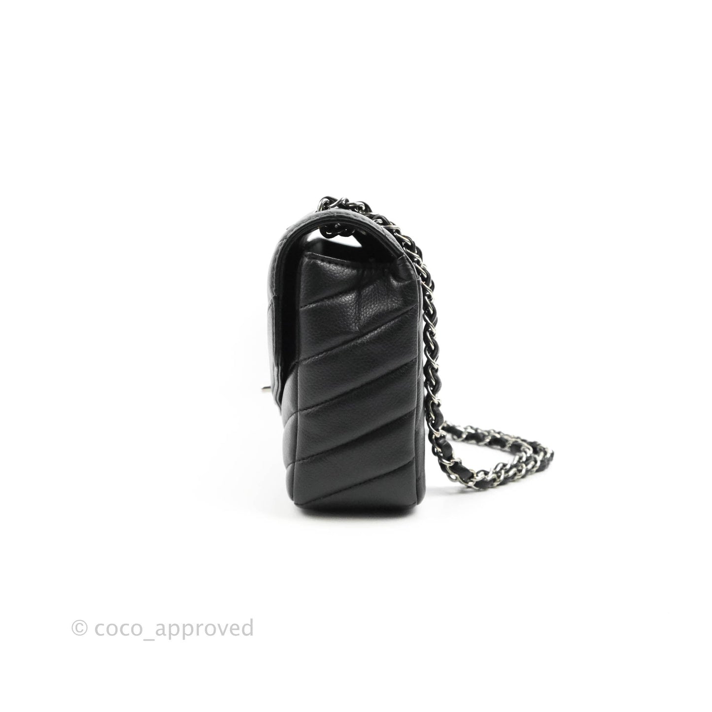 Chanel Medium Chevron Quilted Flap Black Grained Calfskin Silver Hardware