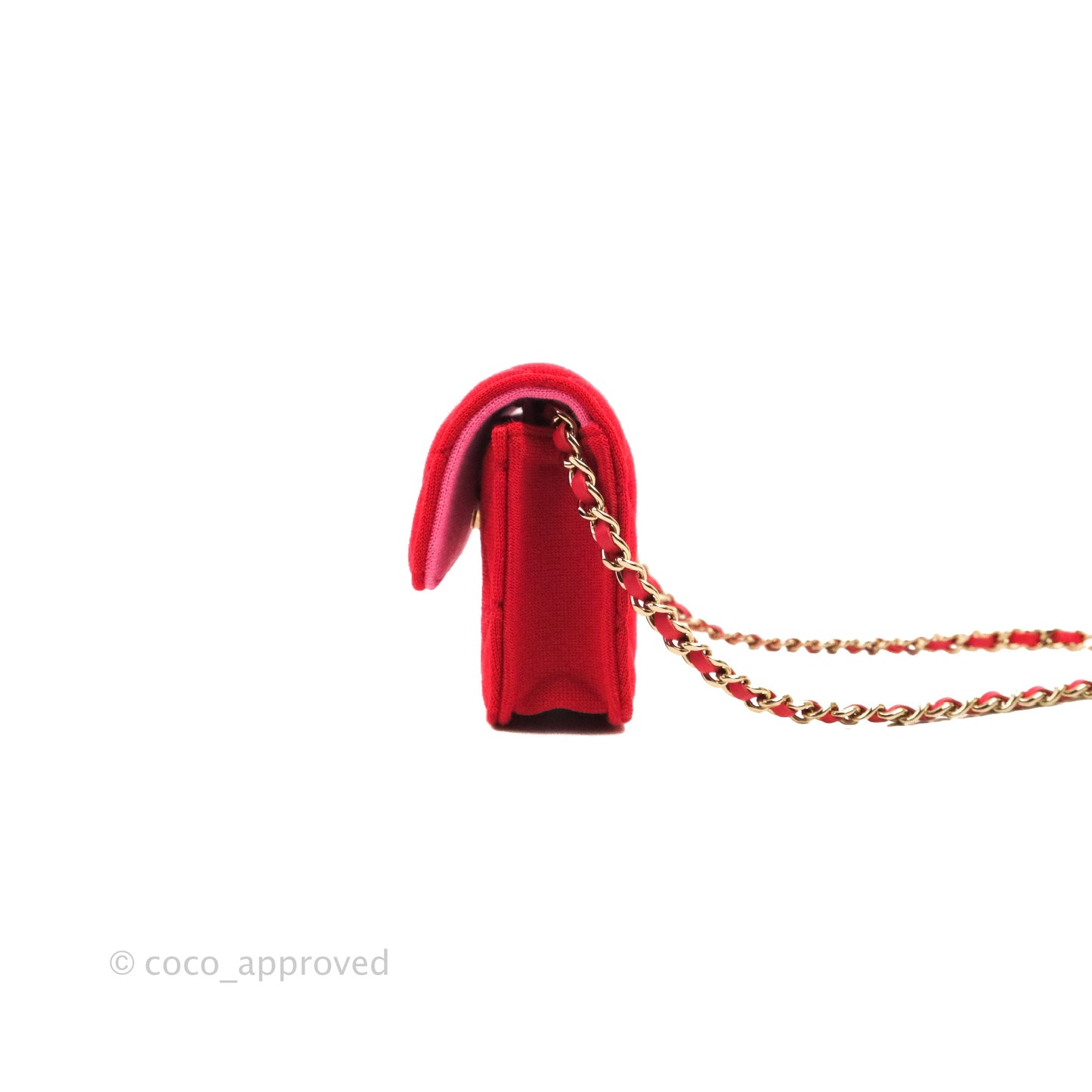 Chanel Mini Clutch With Chain Red Cotton Gold Hardware