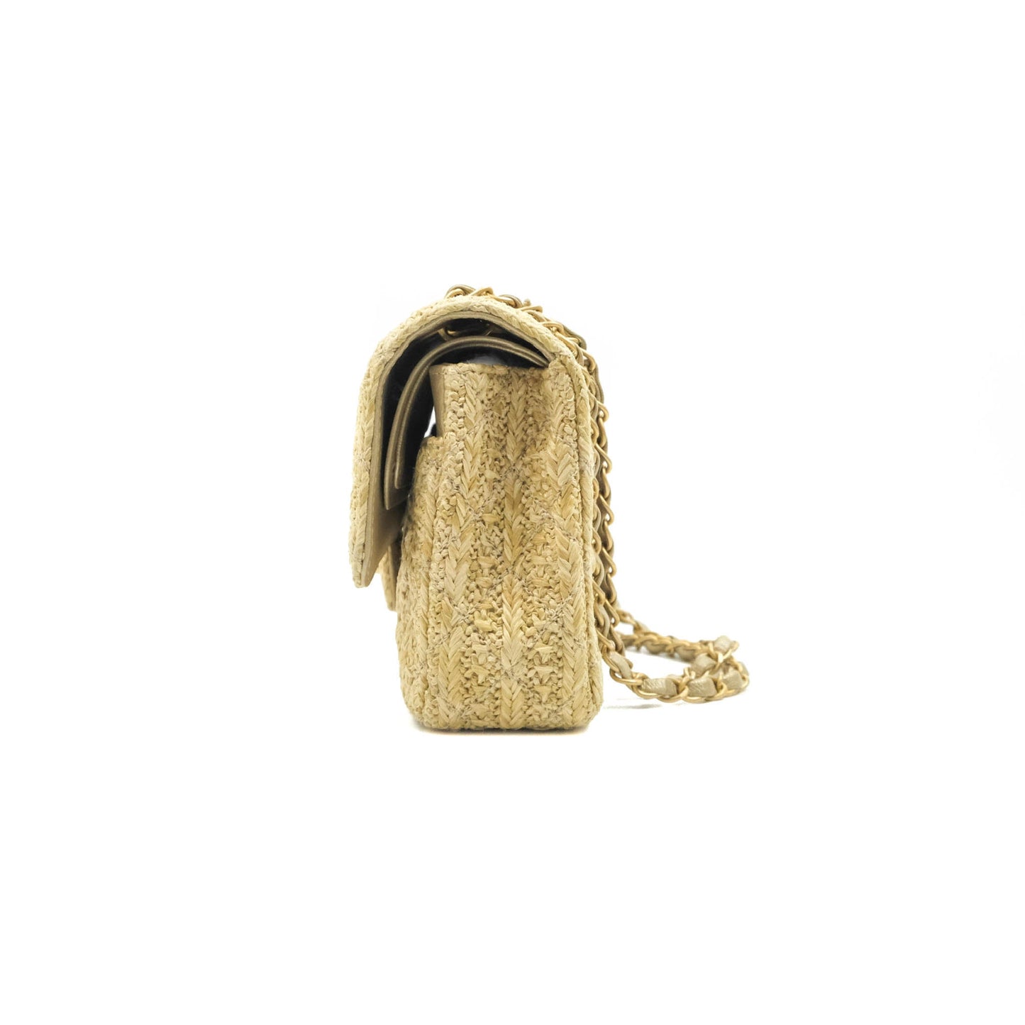 Chanel Classic M/L Medium Double Flap Woven Reed Aged Gold Hardware