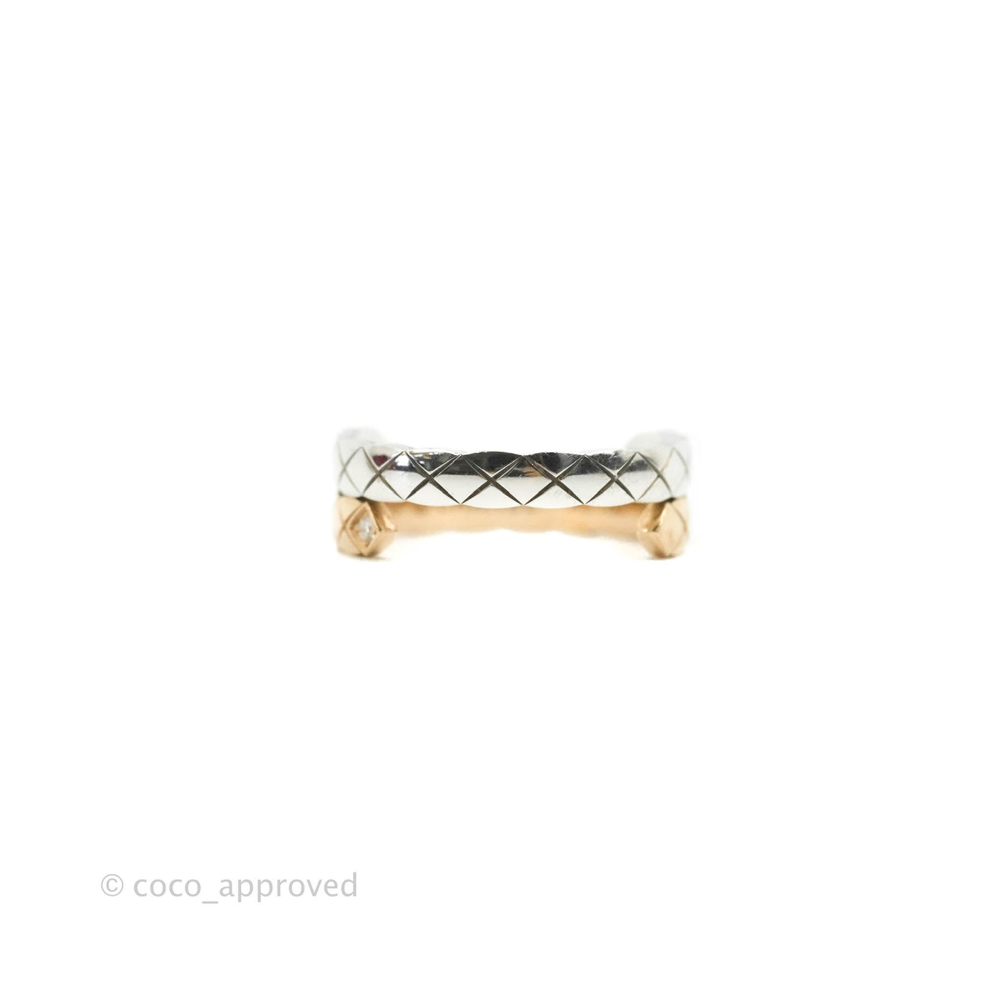Chanel Crystal Coco Crush Toi Et Moi Ring 18K White & Beige Gold Size 52