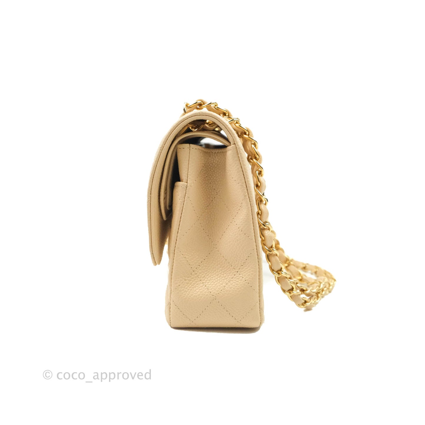 Chanel Classic M/L Medium Flap Quilted Beige Caviar Gold Hardware