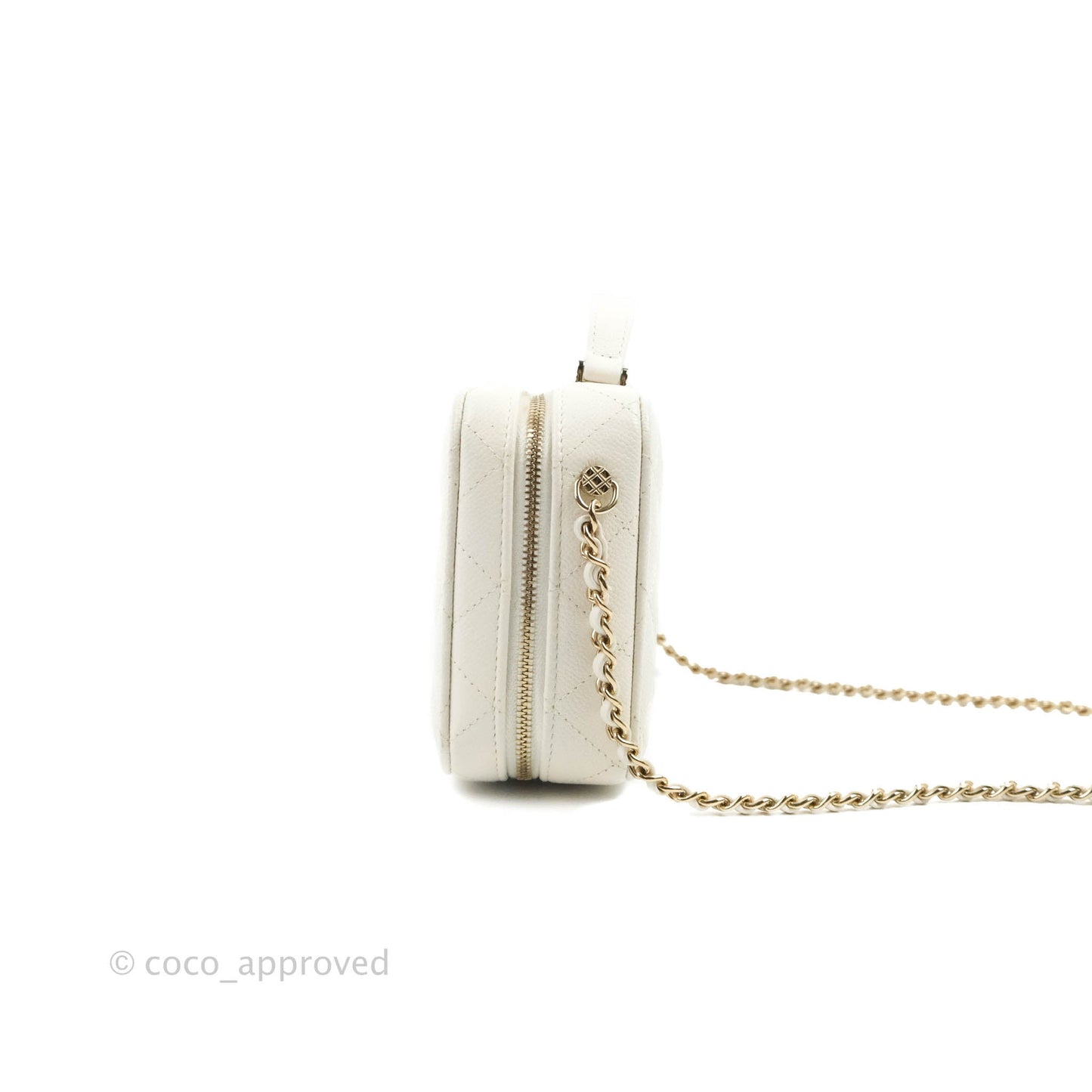 Chanel Quilted Top Handle Vanity White Caviar Gold Hardware