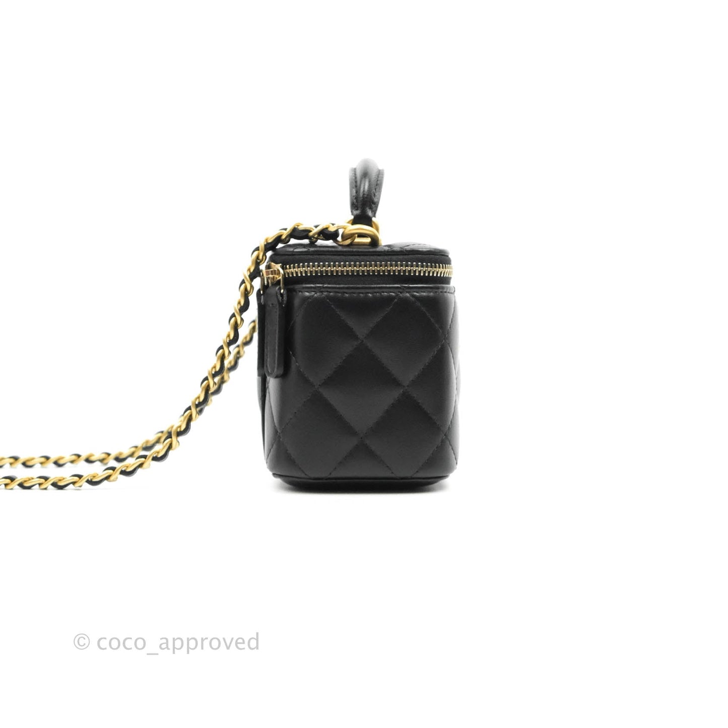 Chanel Mini Top Handle Vanity With Chain Black Lambskin Gold Hardware