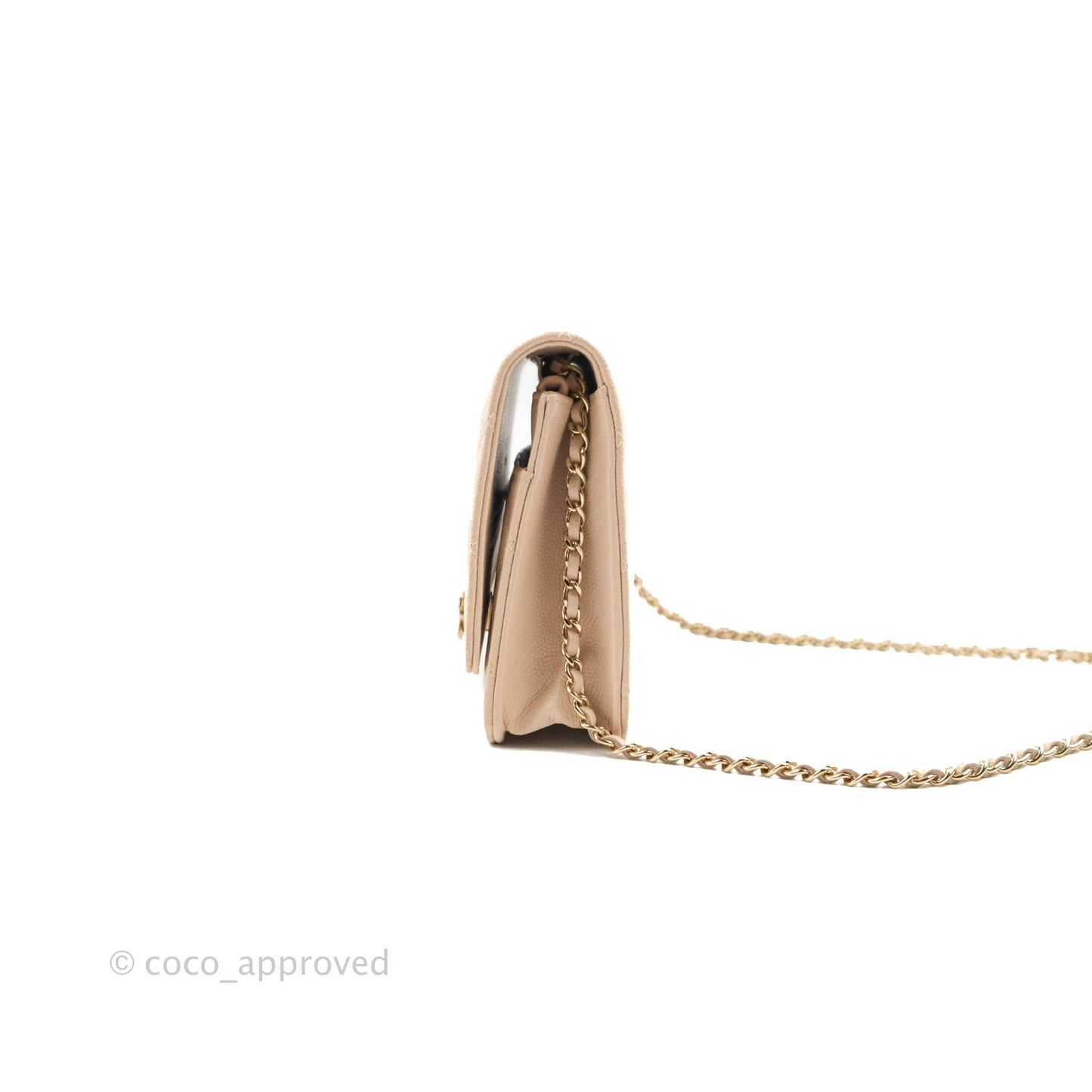 Chanel Quilted Golden Class Wallet on Chain WOC Light Beige Caviar Gold Hardware