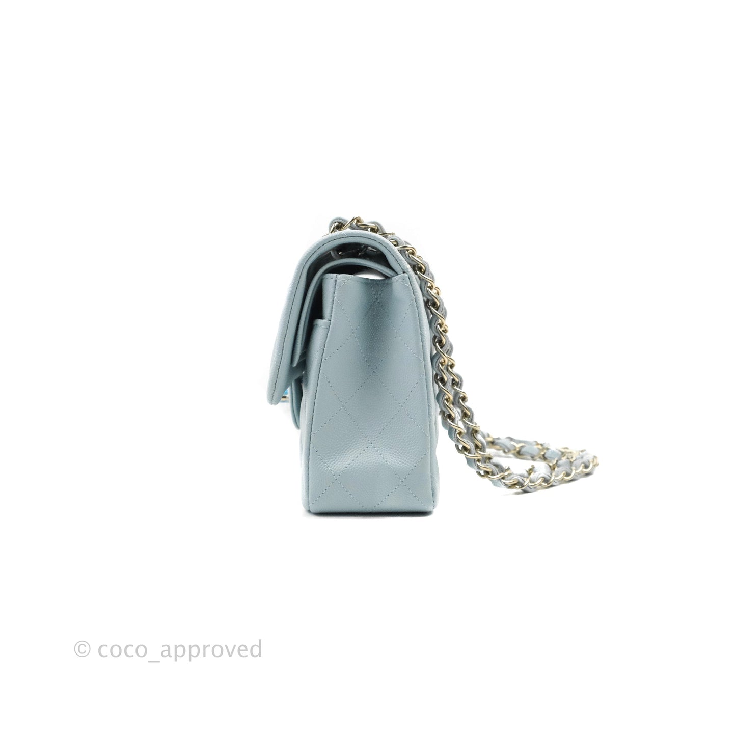 Chanel Small Classic Quilted Flap Light Blue Caviar Gold Hardware