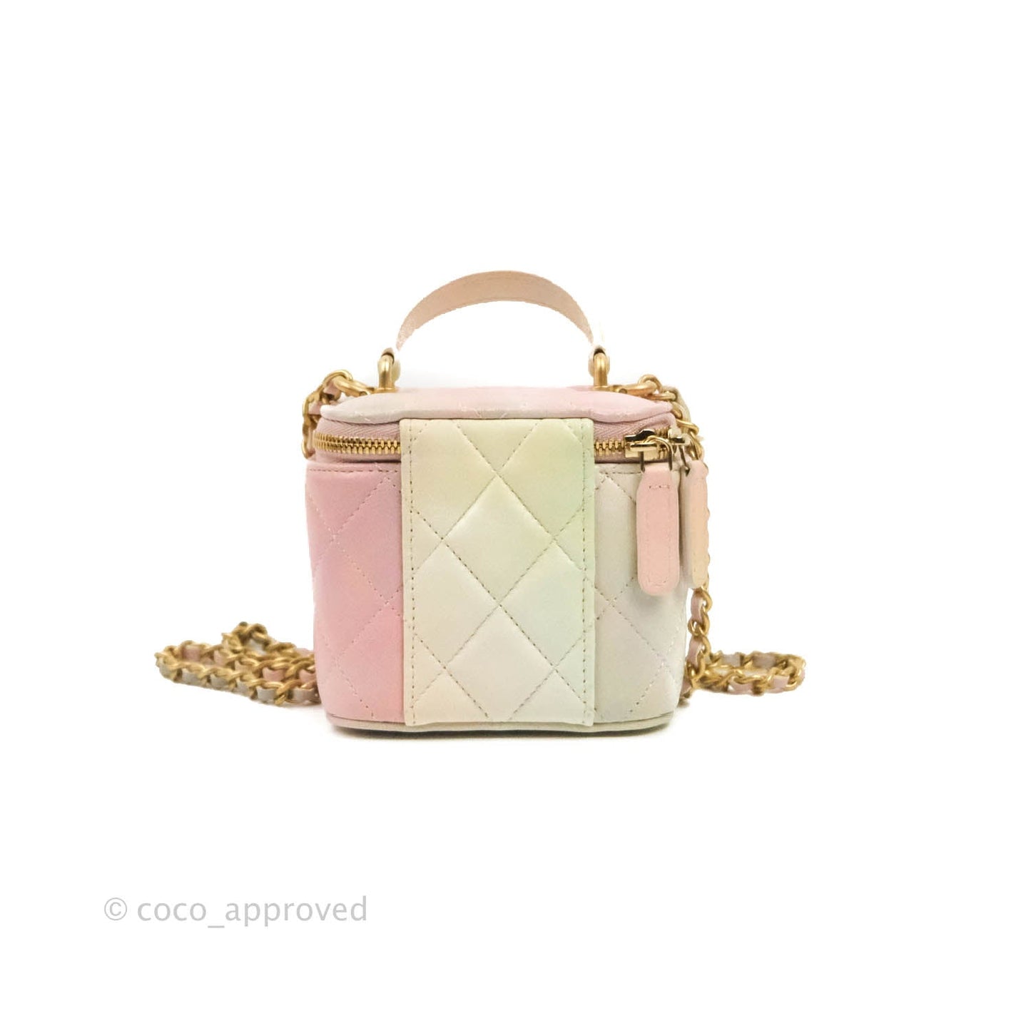 Chanel Mini Top Handle Vanity With Chain Rainbow Lambskin Aged Gold Hardware