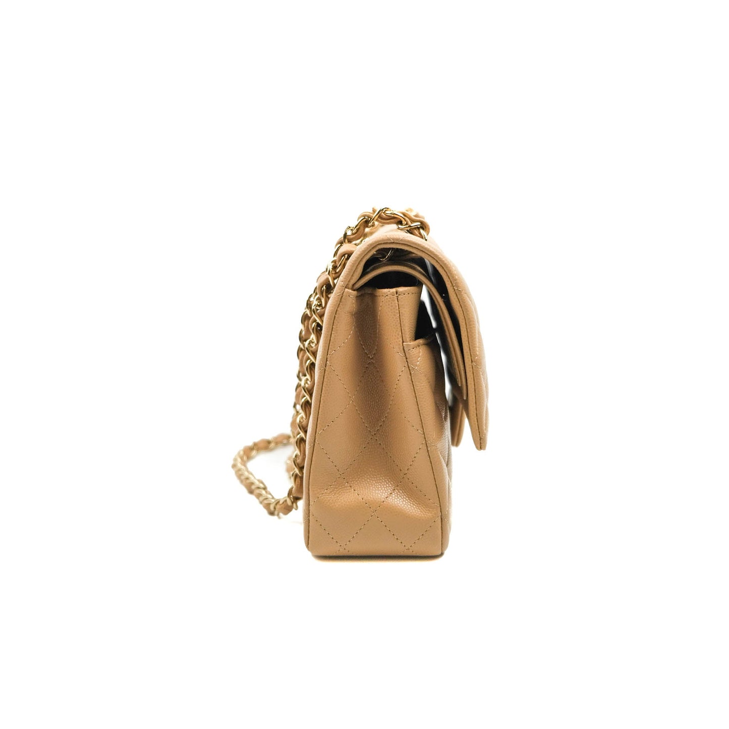 Chanel Classic M/L Medium Double Flap Dark Beige Caviar Gold Hardware 19B