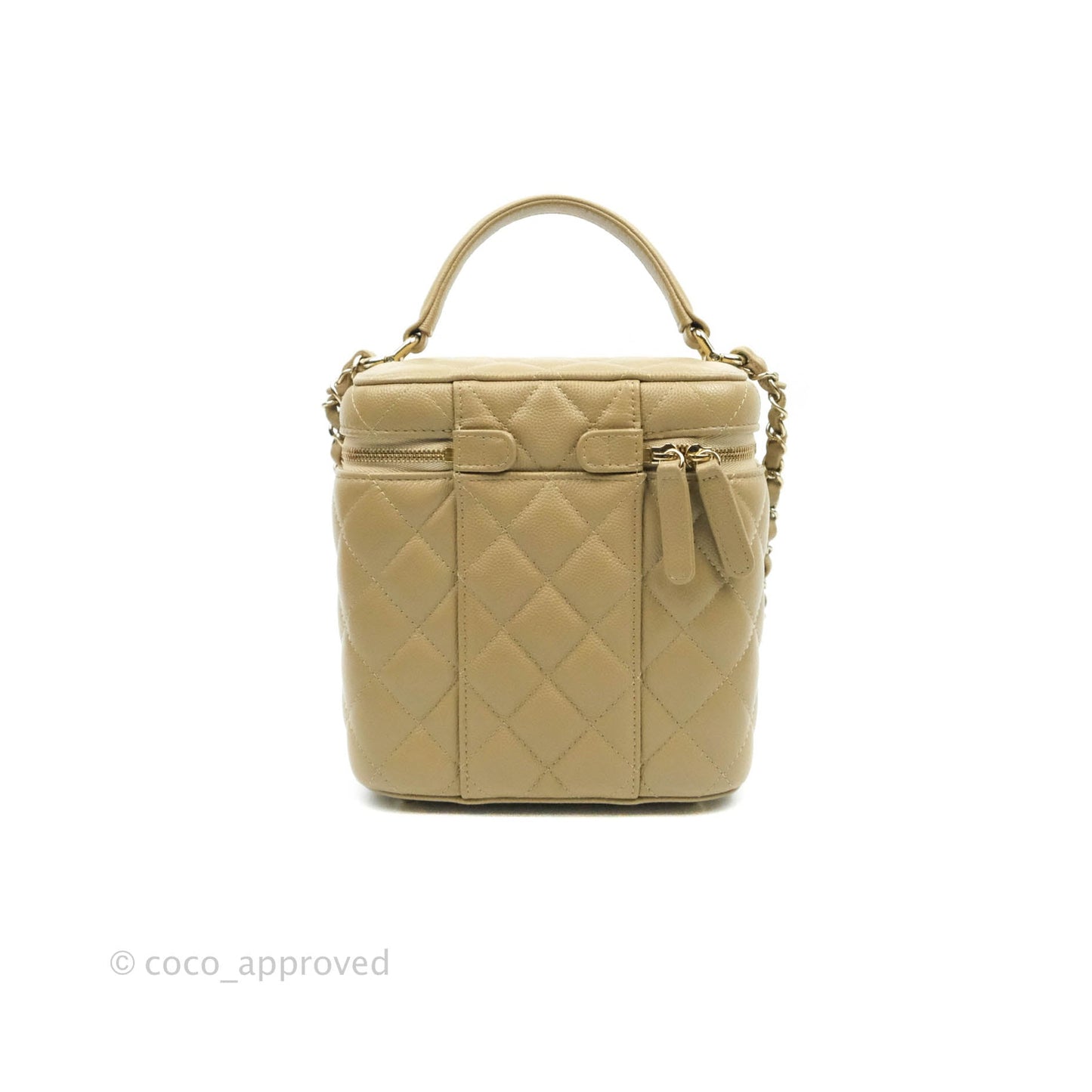 Chanel Small Quilted Top Handle Vanity Case Dark Beige Caviar Gold Hardware