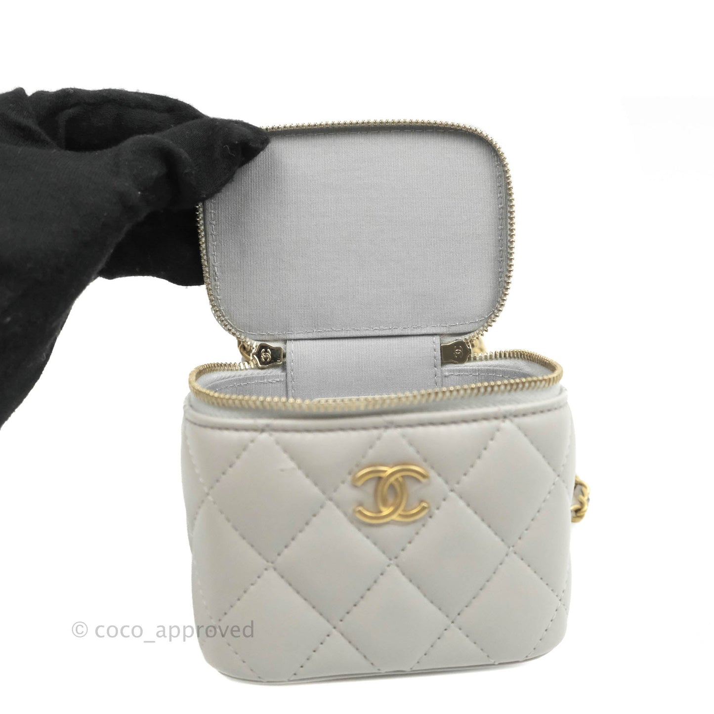 Chanel Small Vanity With Chain Grey Lambskin Aged Gold Hardware