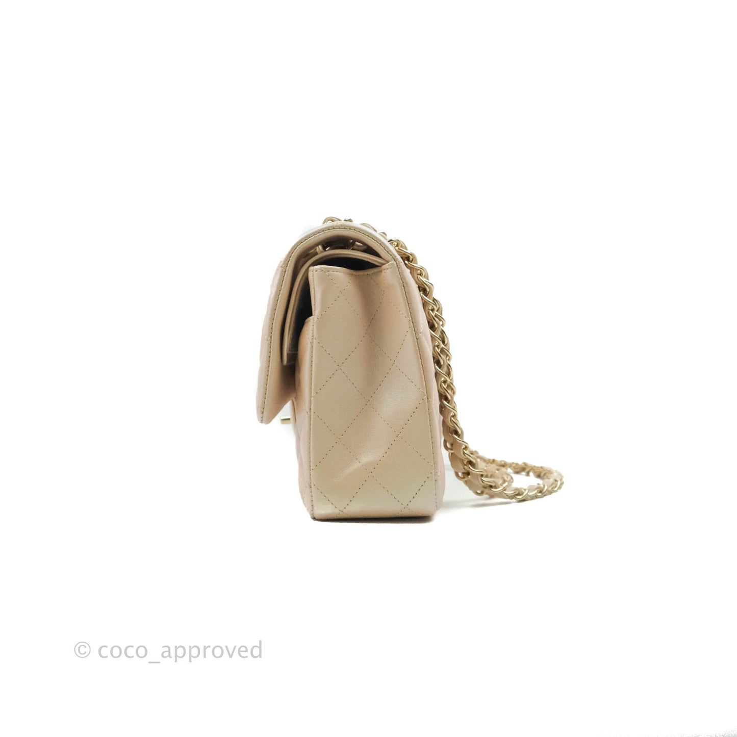 Chanel Classic M/L Medium Double Flap Iridescent Beige Calfskin Gold Hardware 21S