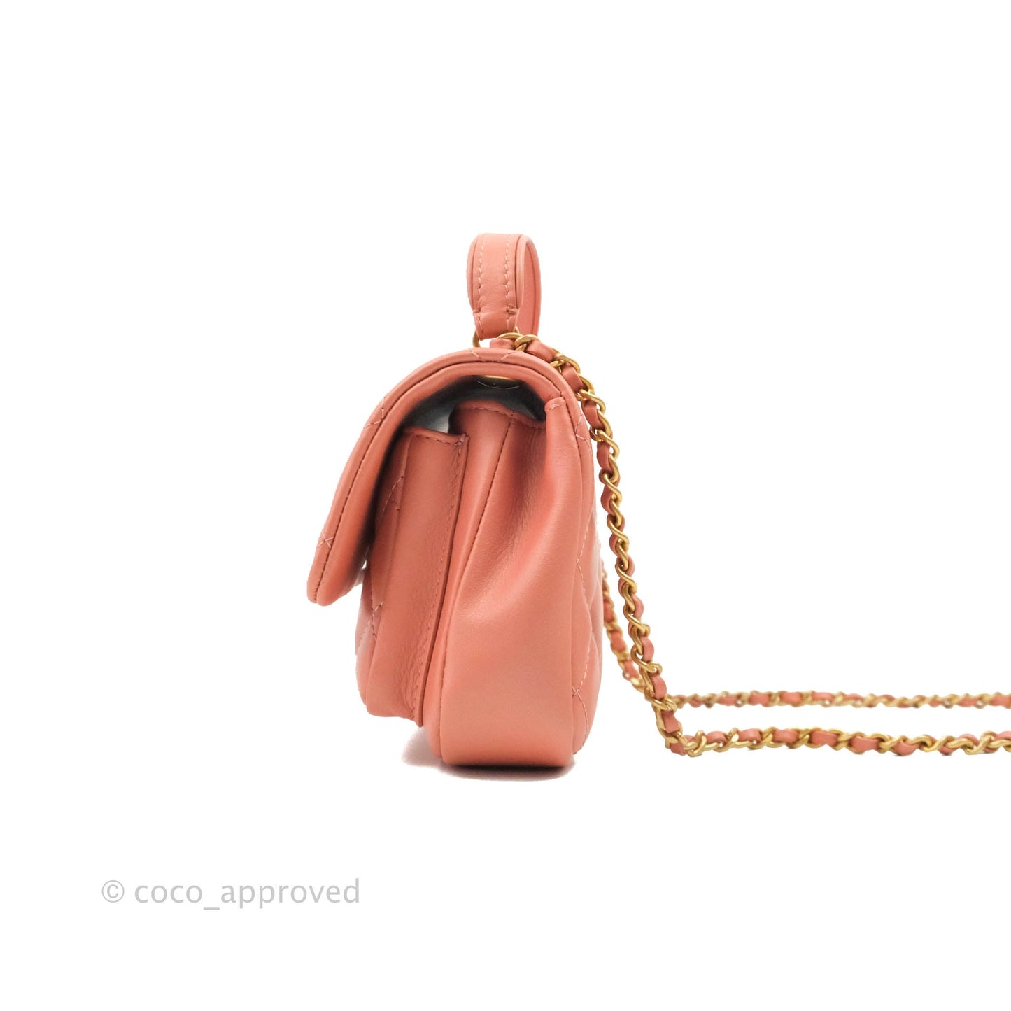 Chanel Mini Flap Bag With Top Handle Pink Lambskin Gold Hardware 20C