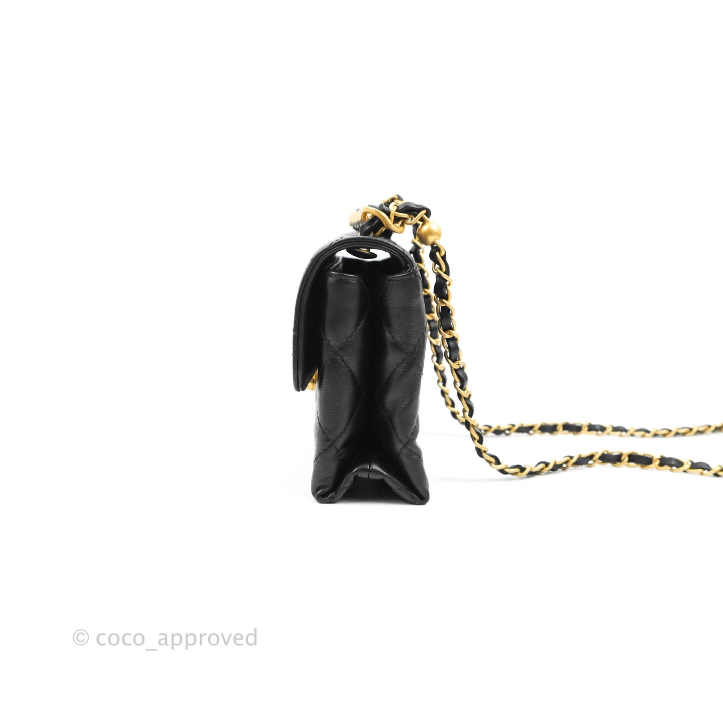 Chanel Small Chain Bar Flap Bag Black Calfskin Aged Gold Hardware