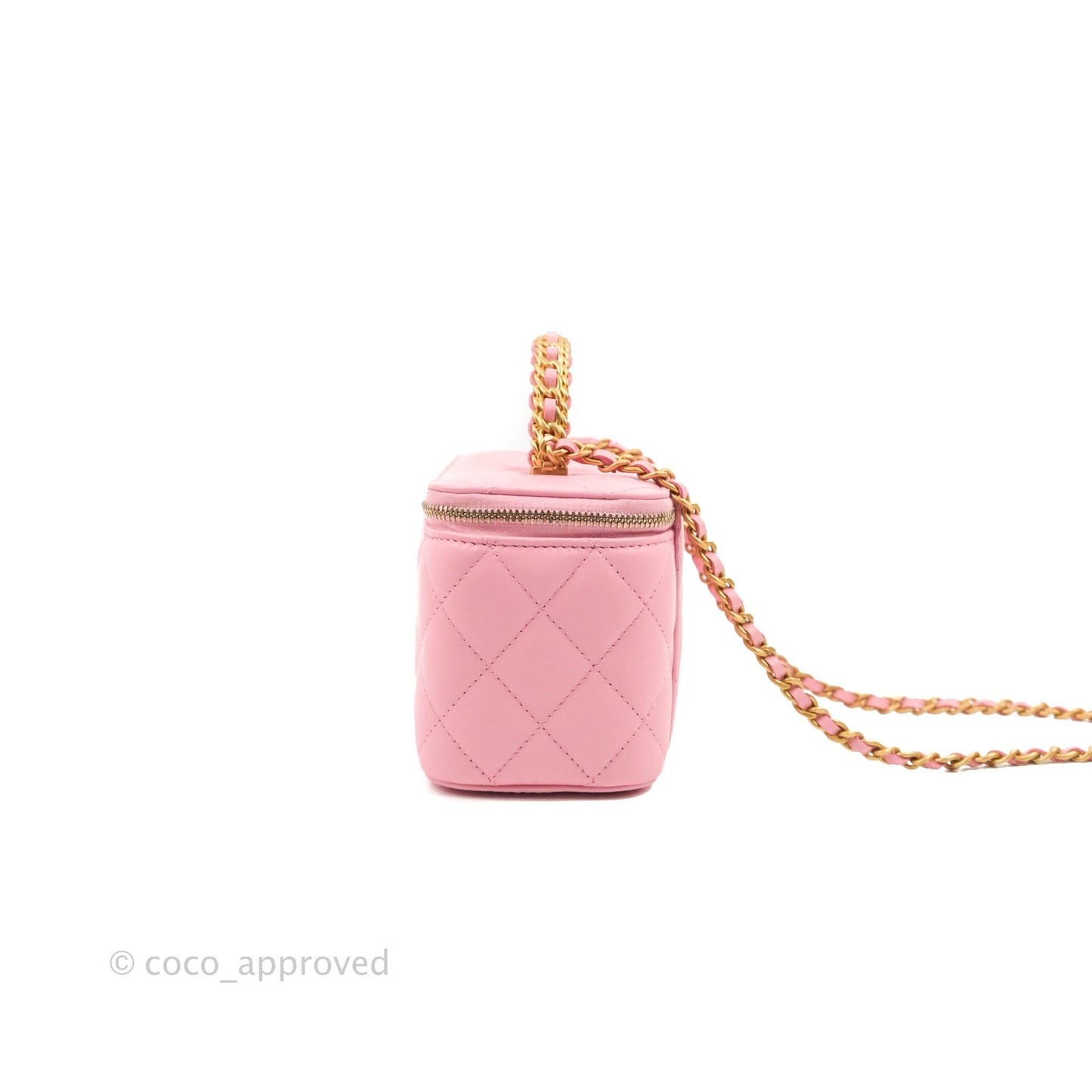Chanel Vanity Rectangular with Top Handle Pick Me Up Pink Lambskin Aged Gold Hardware 22S