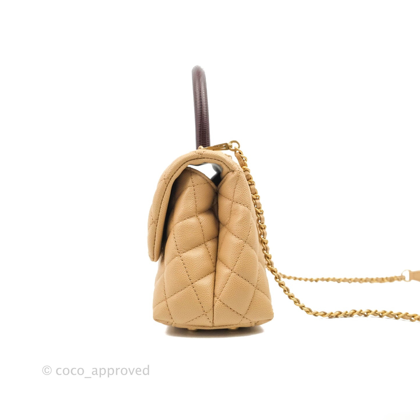 Chanel Small Coco Handle Quilted Beige Caviar Gold Hardware Lizard Embossed Handle