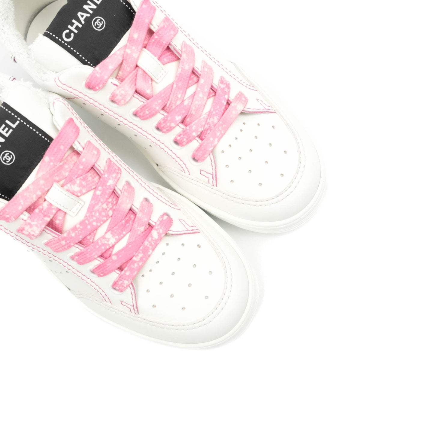 Chanel Calfskin Logo Sneakers White Pink Size 36.5
