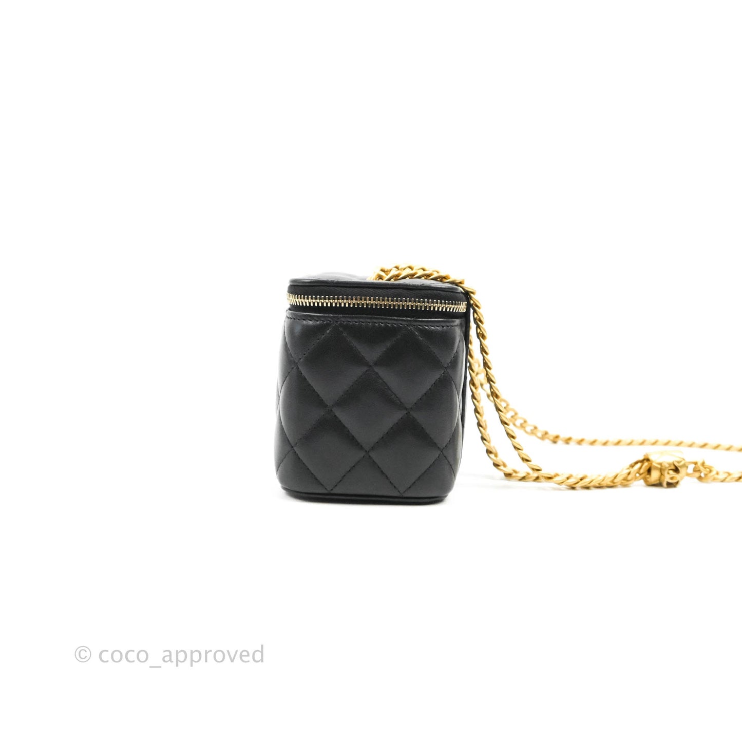 Chanel Vanity with Adjustable Chain Black Lambskin Aged Gold Hardware 22K