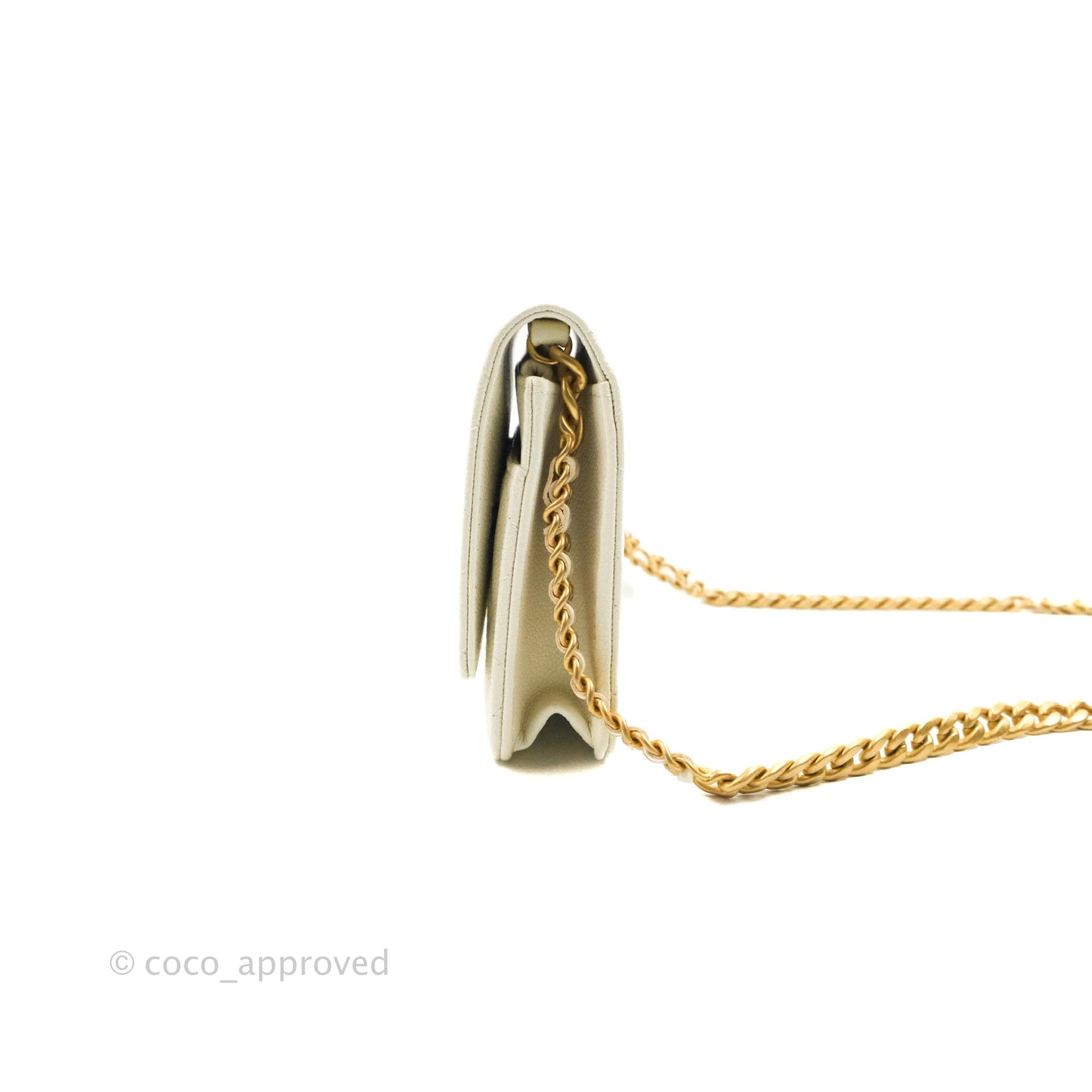 Chanel Quilted Wallet On Chain WOC Melody Ivory White Caviar Gold Hardware