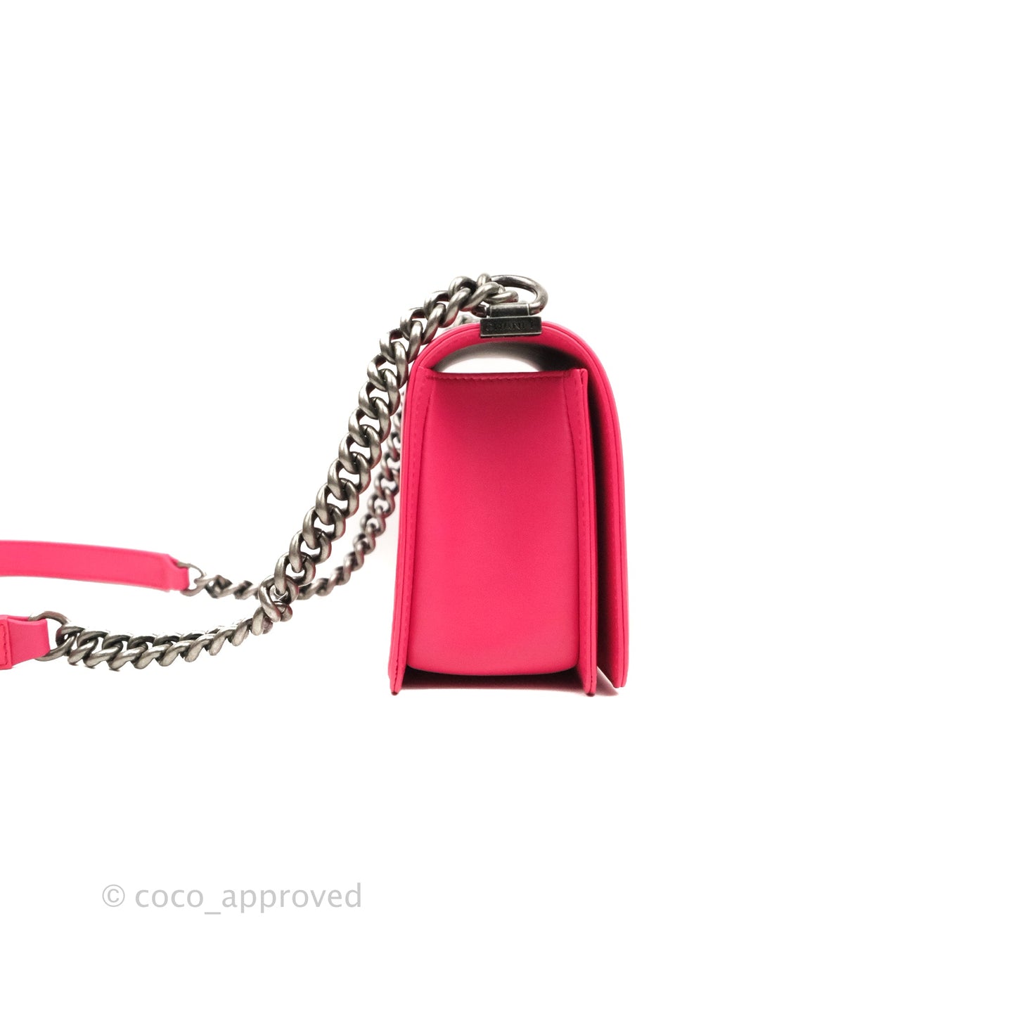 Chanel Quilted Medium Boy Bag Pink Patent Ruthenium Hardware