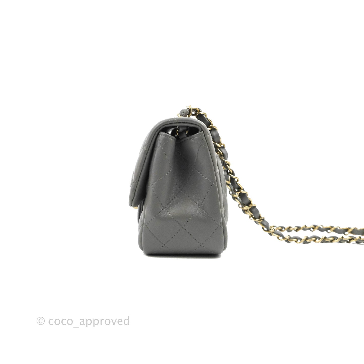 Chanel Quilted Mini Square Grey Lambskin Gold Hardware