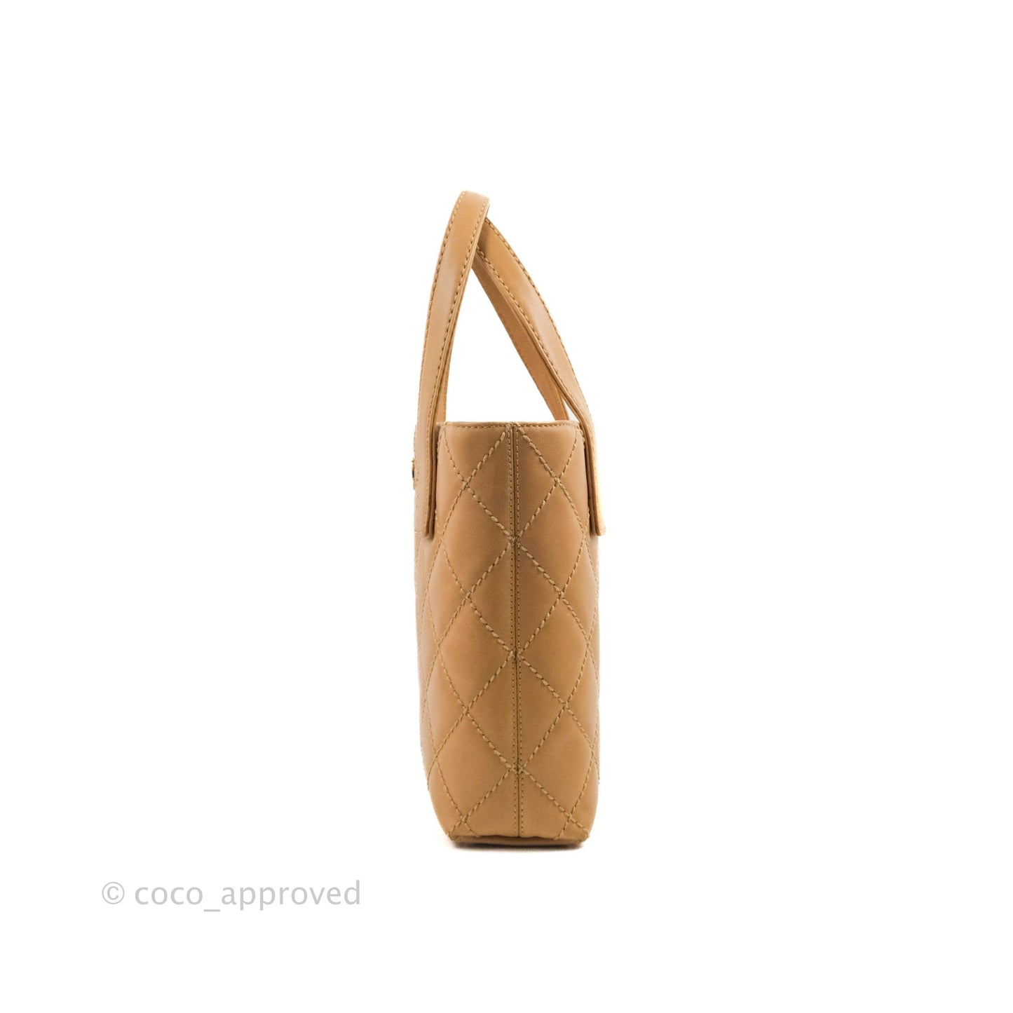 Chanel Vintage Quilted CC Tote Bag Beige Calfskin Gold Hardware