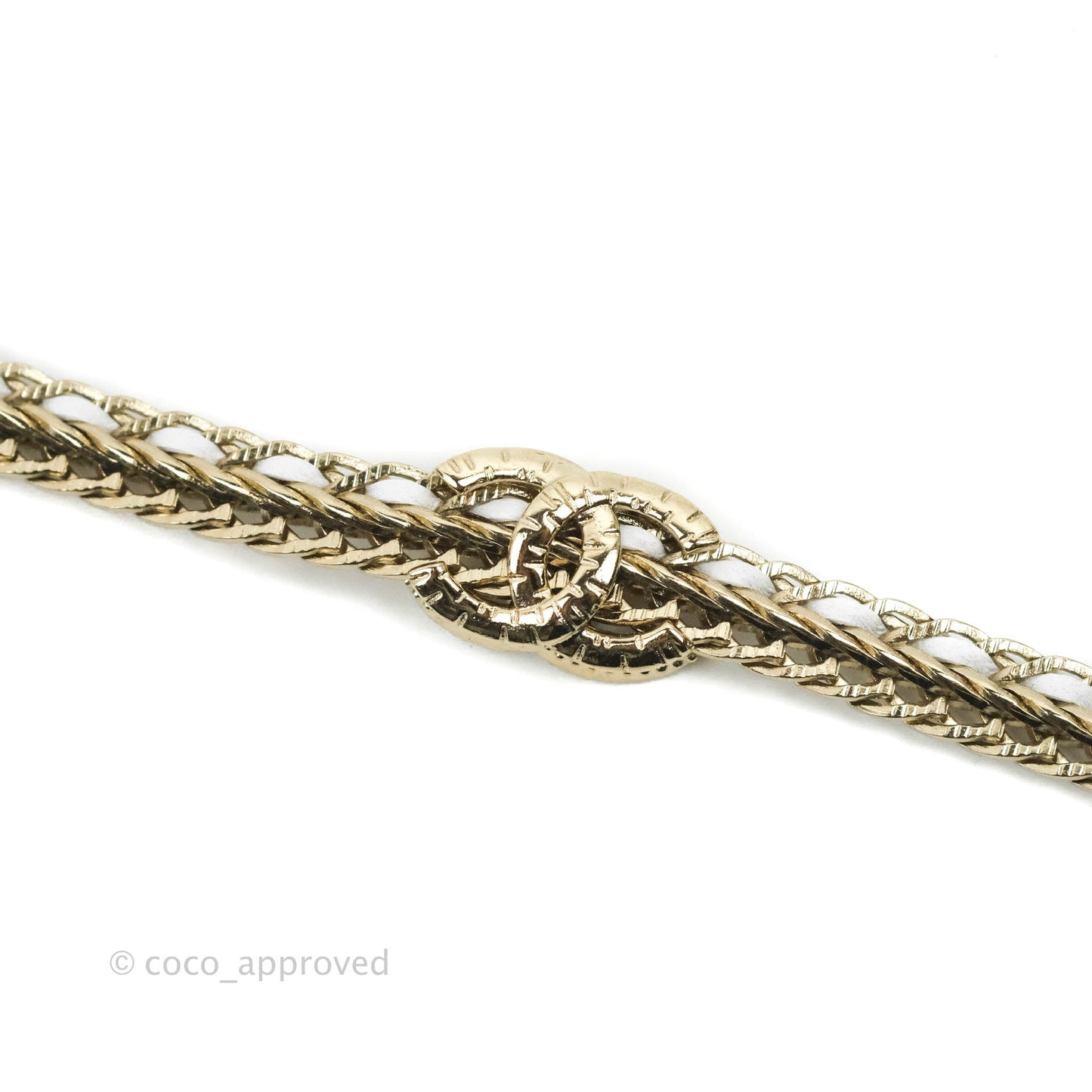 Chanel Crystal CC White Leather Braided Chain Choker Gold Tone 22S