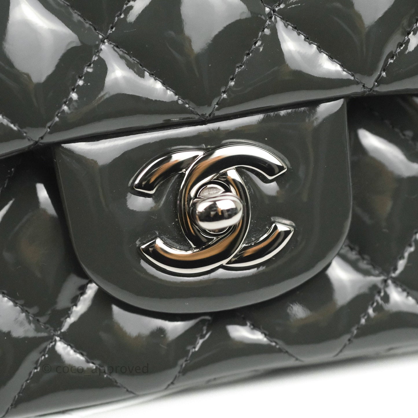 Chanel Quilted Mini Rectangular Dark Grey Patent Silver Hardware