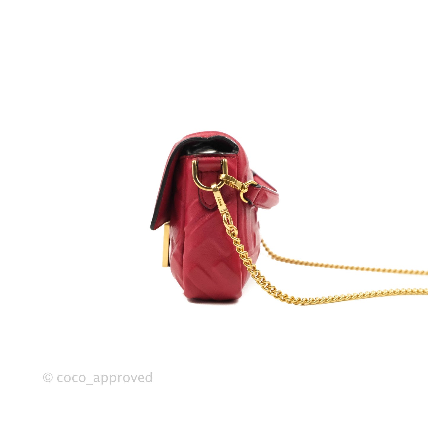 Fendi Nappa FF 1974 Embossed Mini Baguette Red