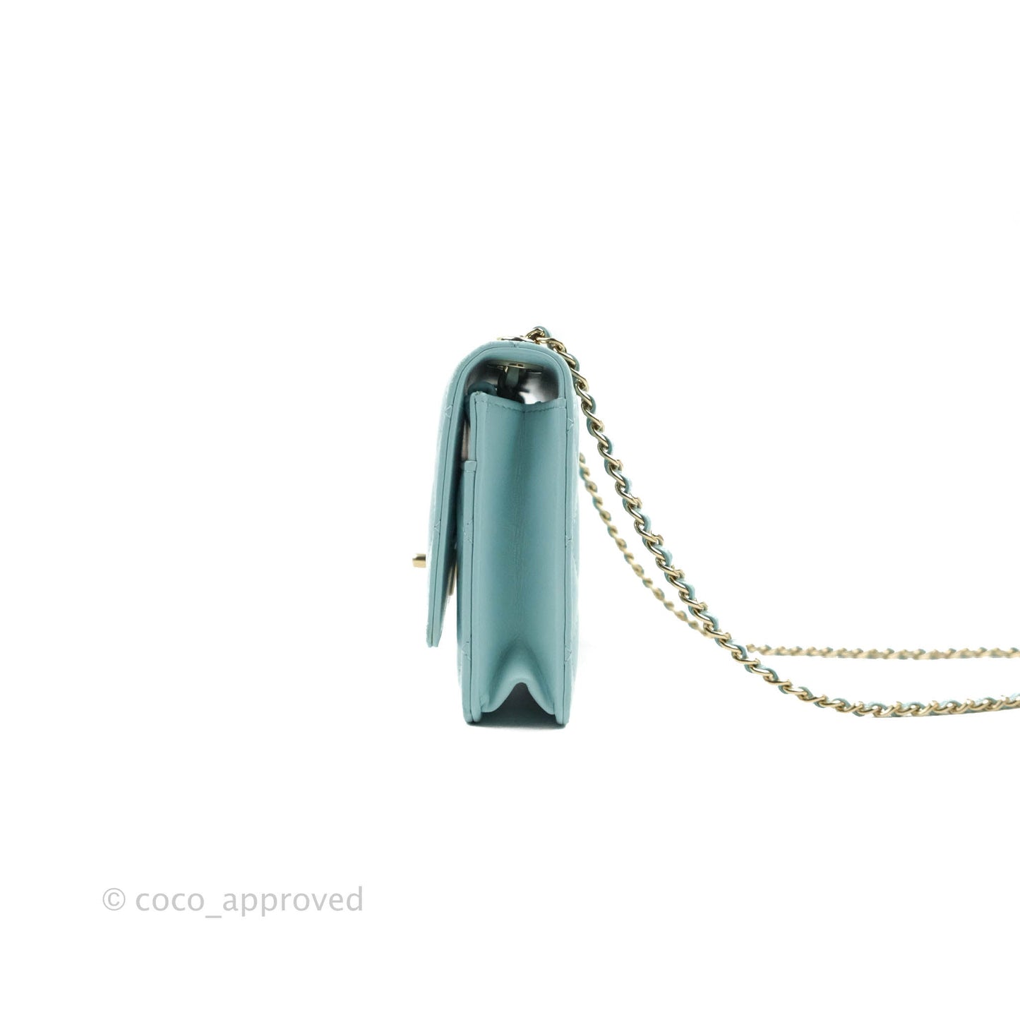 Chanel Trendy CC Quilted Wallet on Chain WOC Tiffany Blue Lambskin Gold Hardware