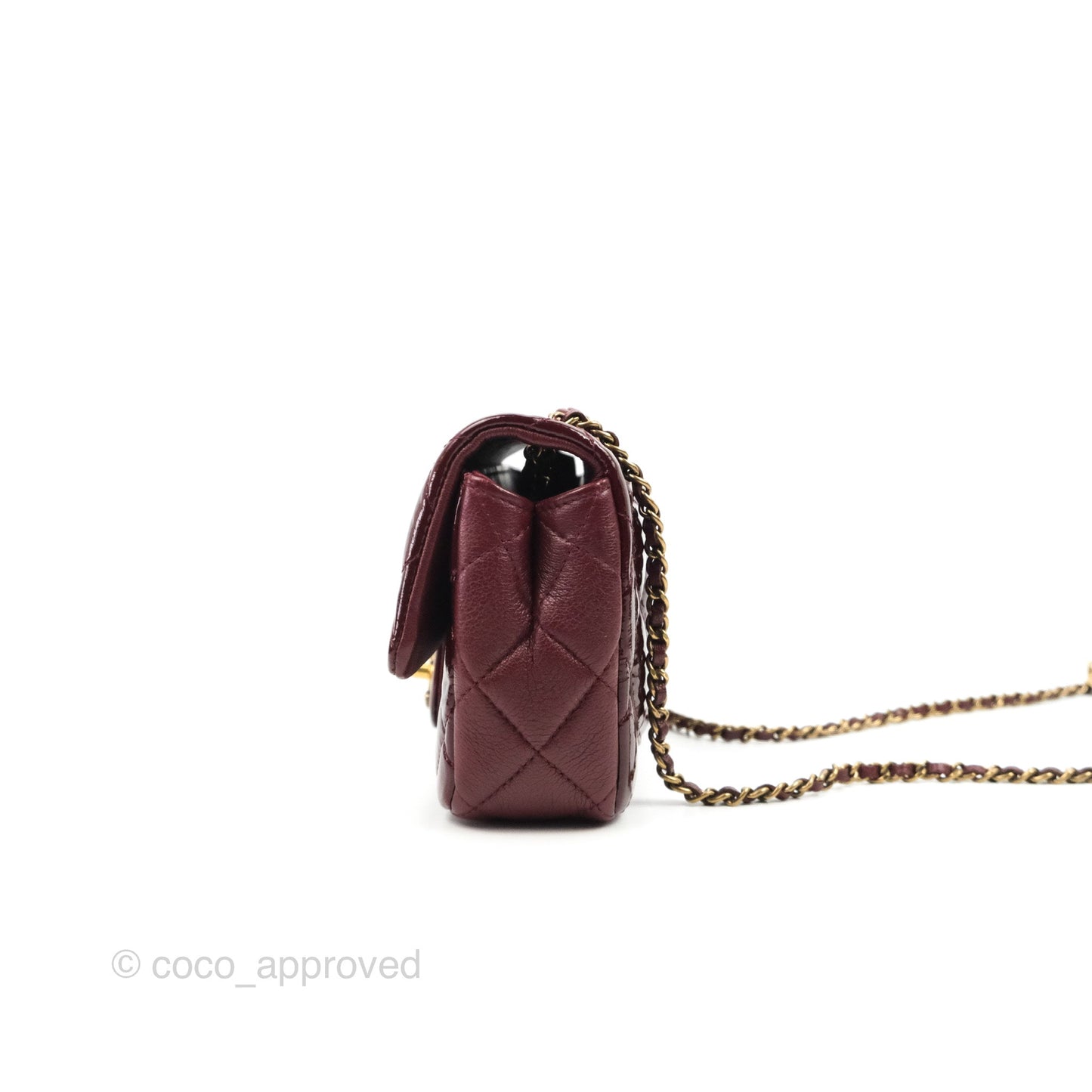 Chanel Quilted CC Eyelet Flap Burgundy Patent Goatskin Antique Gold Hardware