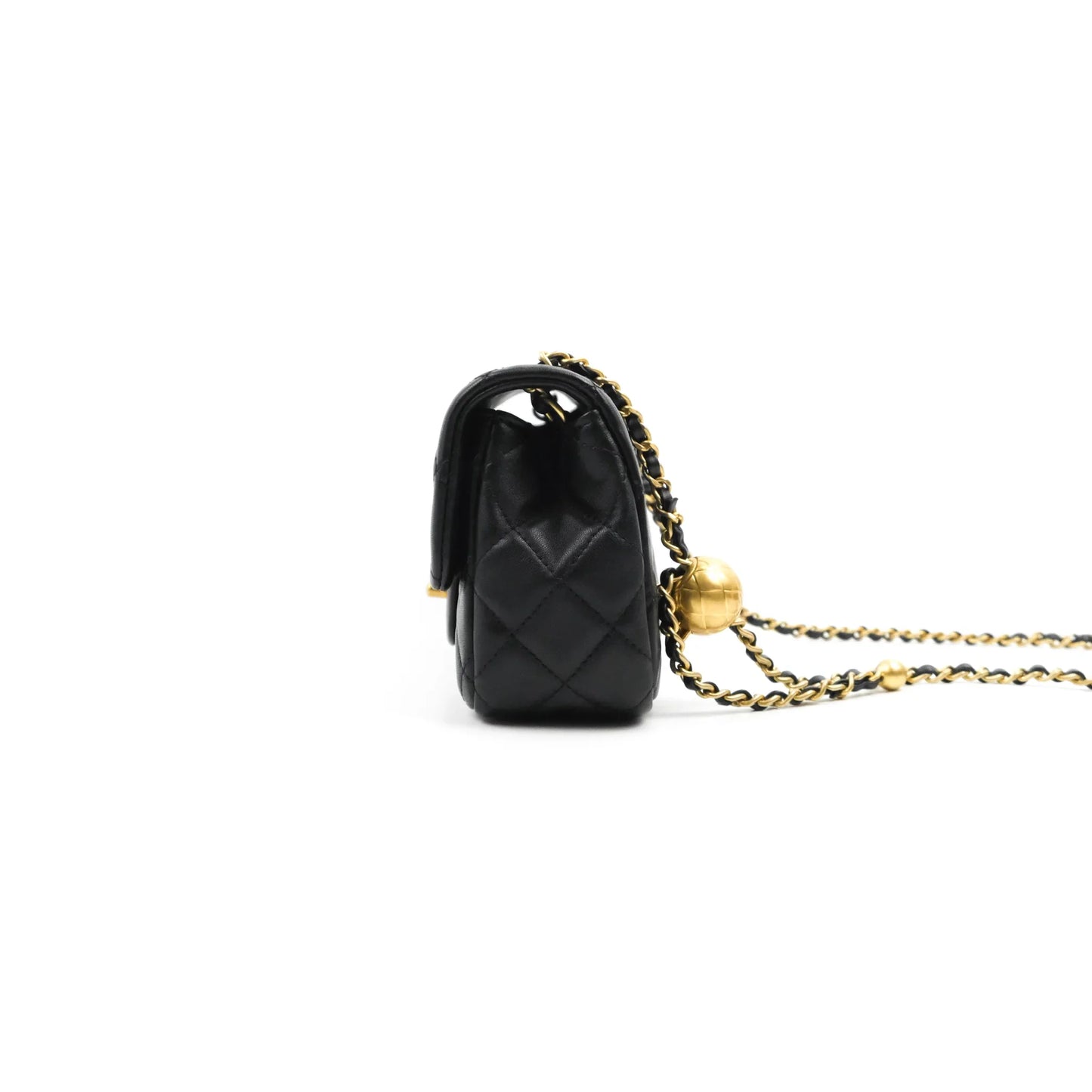 Chanel Mini Rectangular Pearl Crush Quilted Black Lambskin Aged Gold Hardware