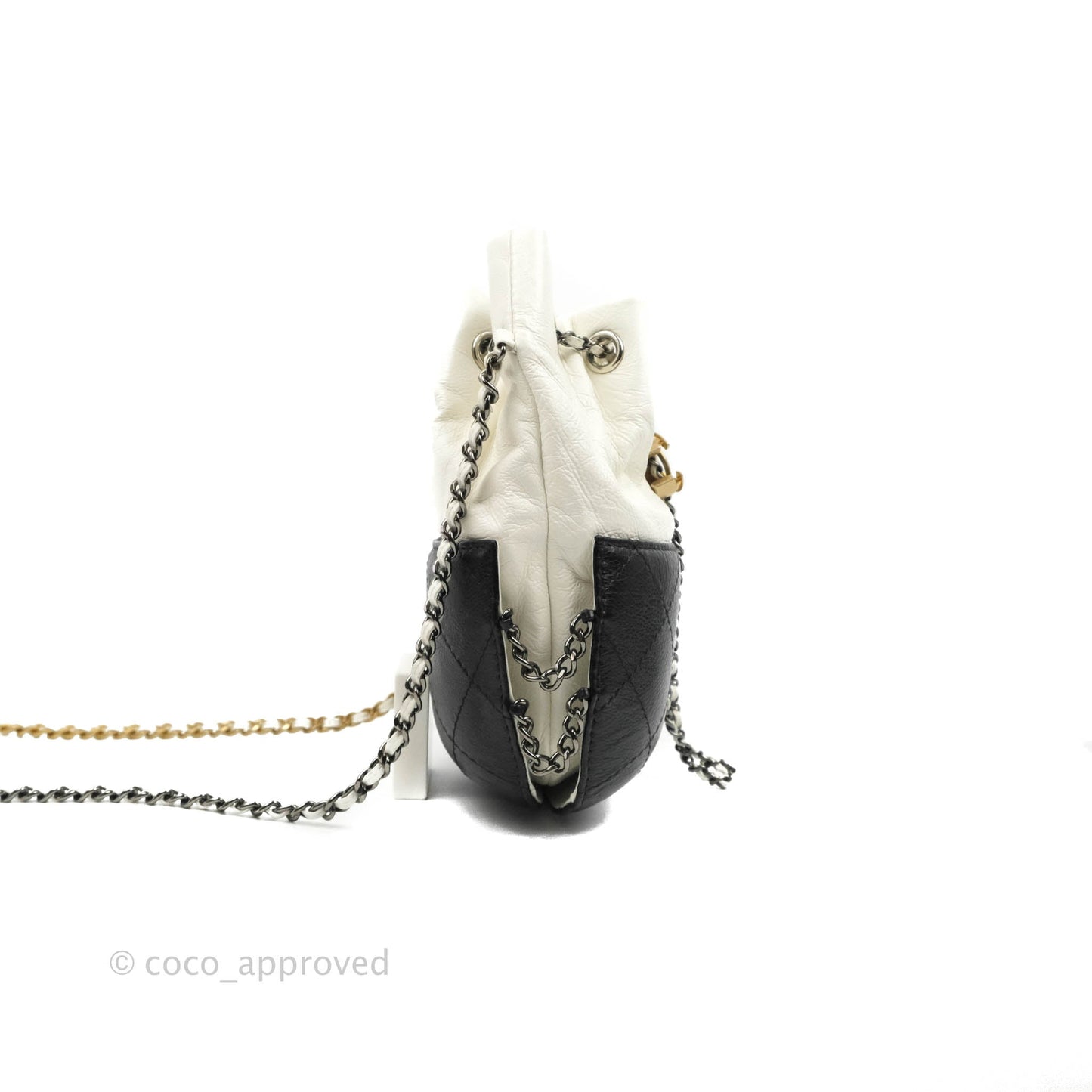 Chanel Small Gabrielle Drawstring Bag White Black Calfskin