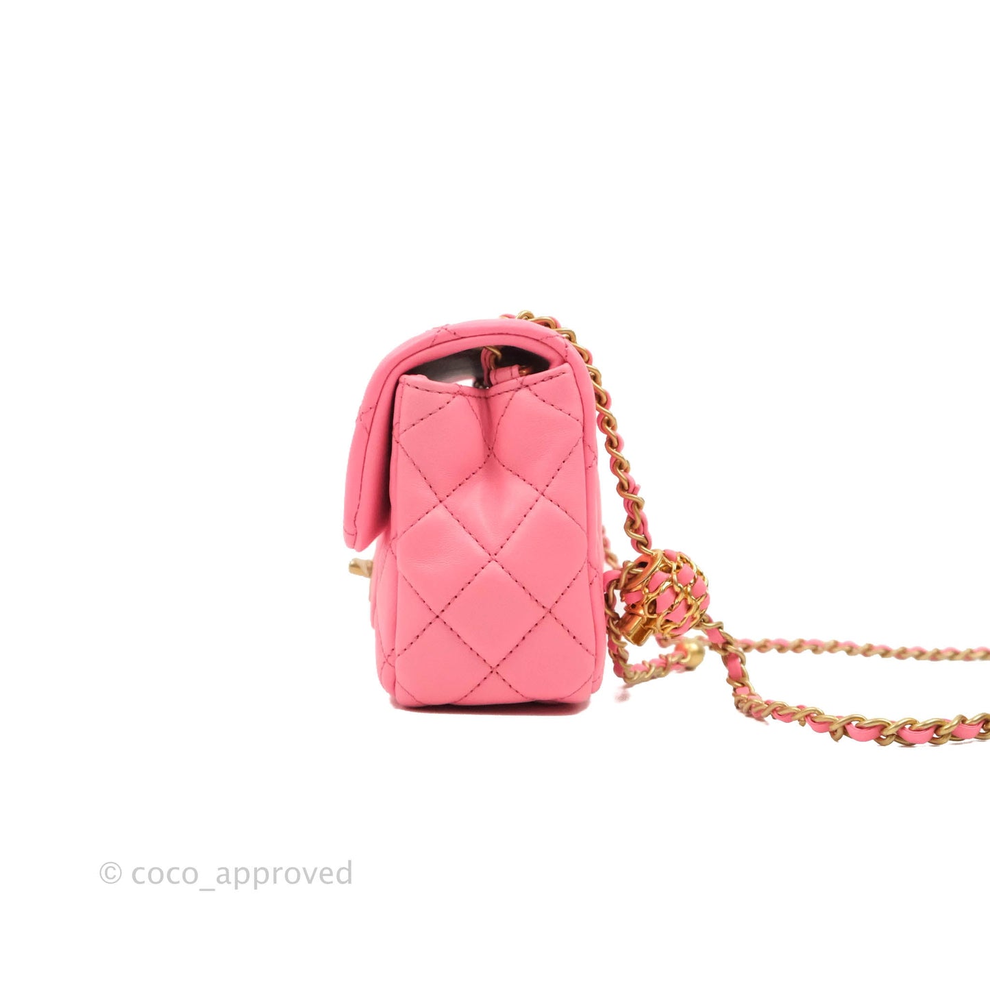 Chanel Mini Rectangular Pearl Crush Quilted Pink Lambskin Aged Gold Hardware