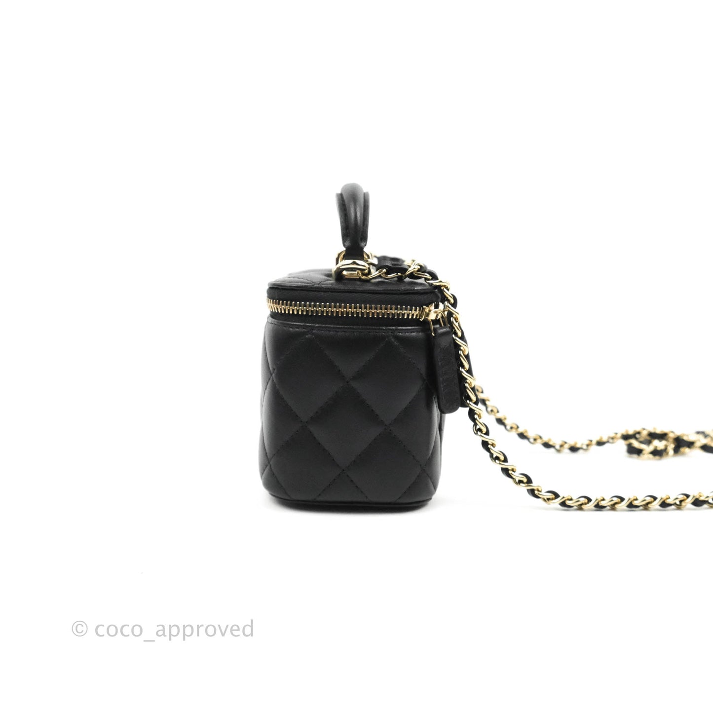 Chanel Mini Top Handle Vanity With Chain Black Lambskin Gold Hardware