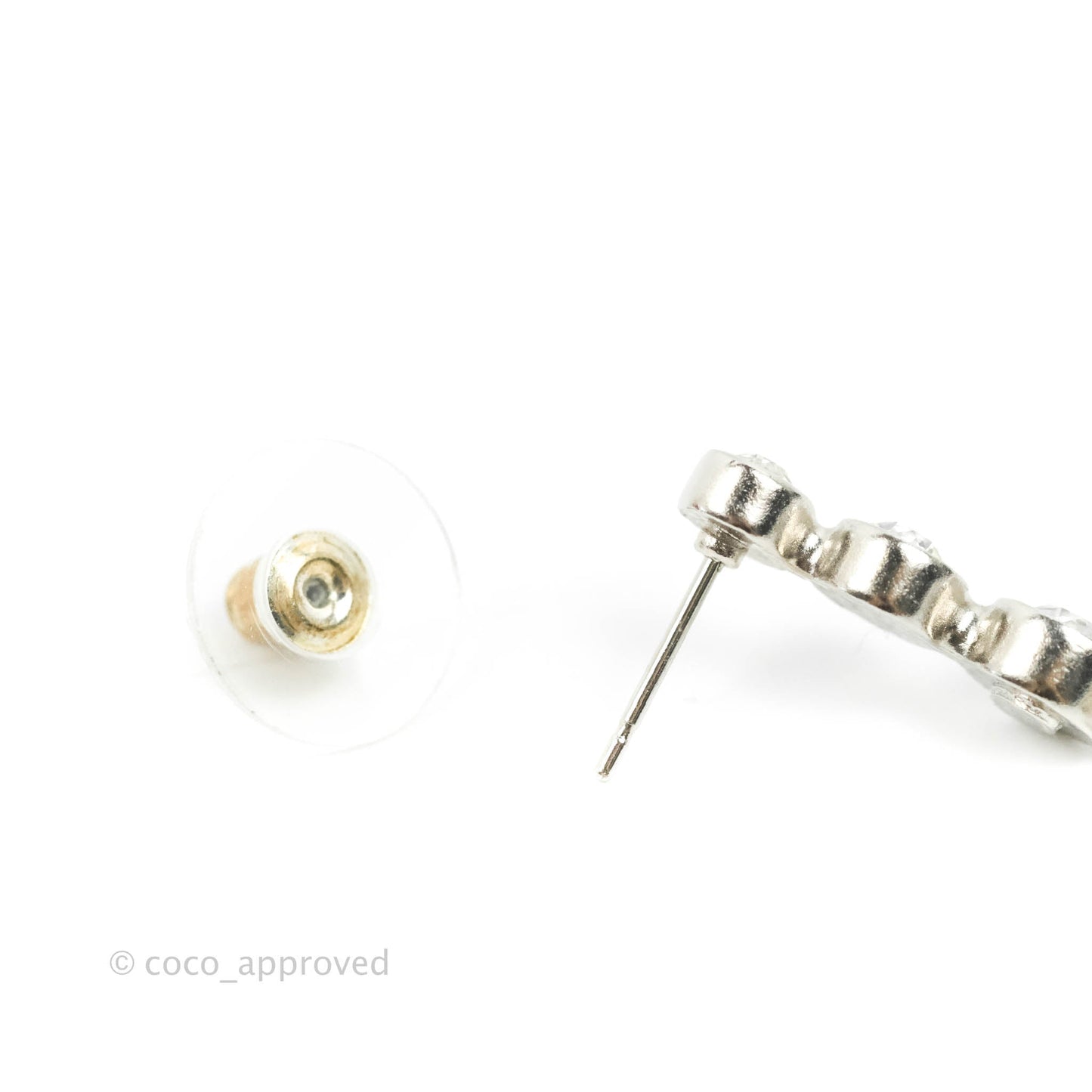 Chanel Crystal CC Drop Earrings Silver Tone 21B