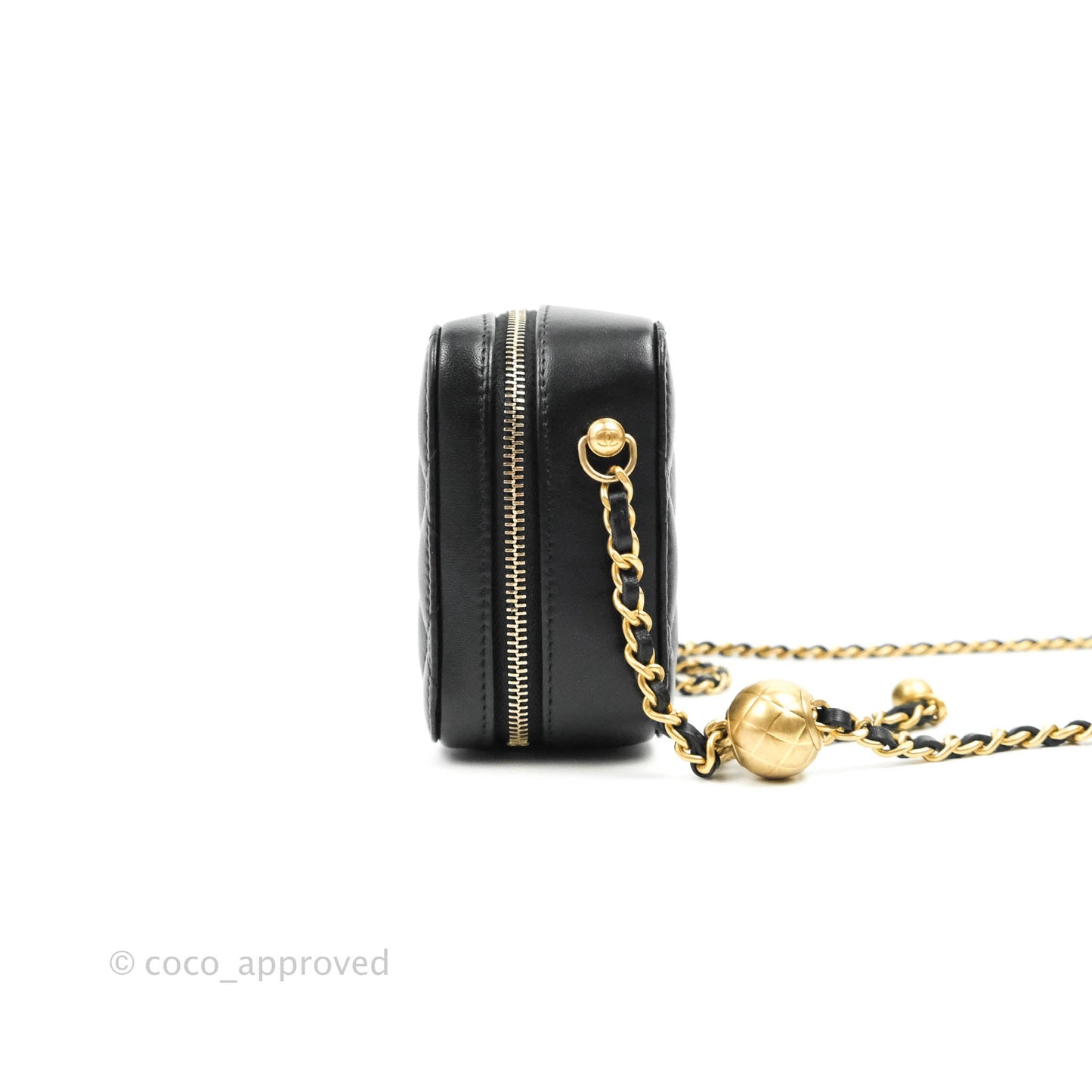 Chanel Mini Pearl Crush Quilted Camera Case Black Lambskin Aged Gold Hardware