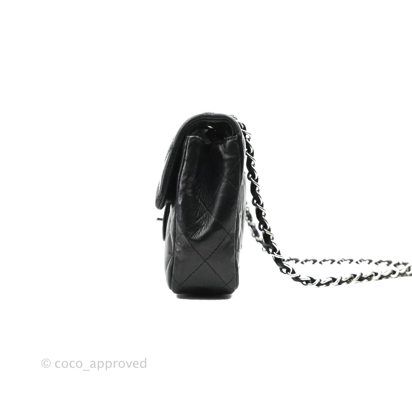 Chanel Quilted East West Flap Bag Black Lambskin Silver Hardware