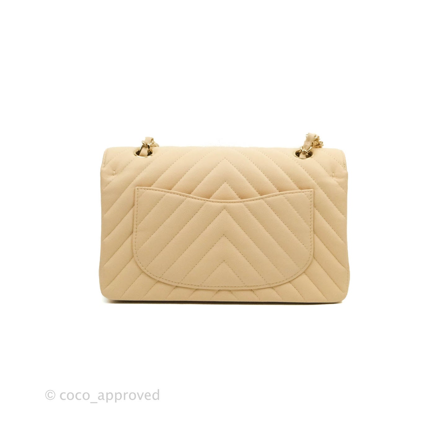 Chanel Classic S/M Small Double Flap Chevron Beige Caviar Gold Hardware