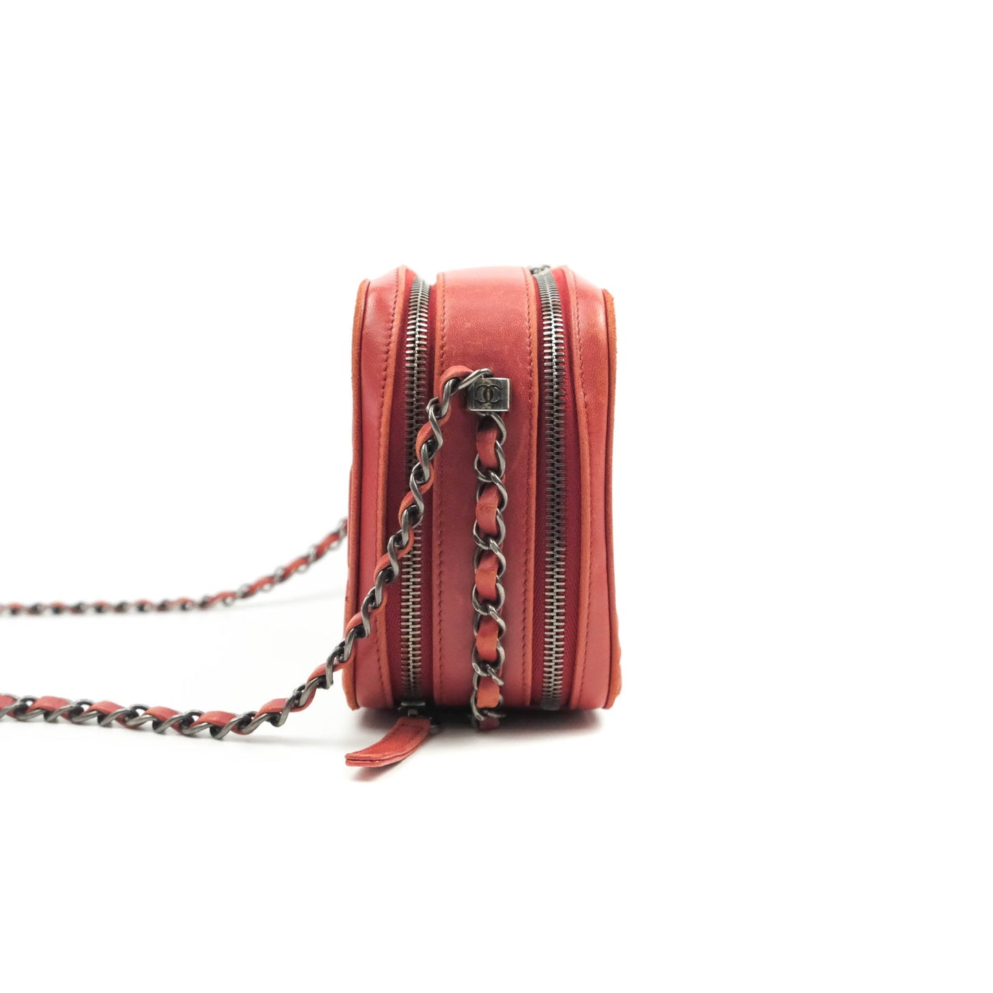 Chanel Quilted Crossbody Camera Bag Red Lambskin Ruthenium Hardware