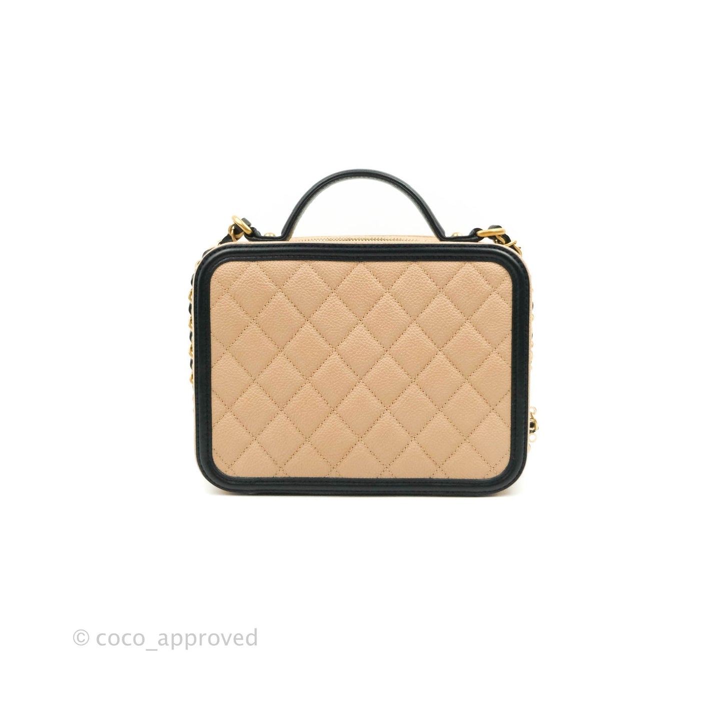 Chanel Quilted Medium CC Filigree Vanity Case Beige Caviar Gold Hardware