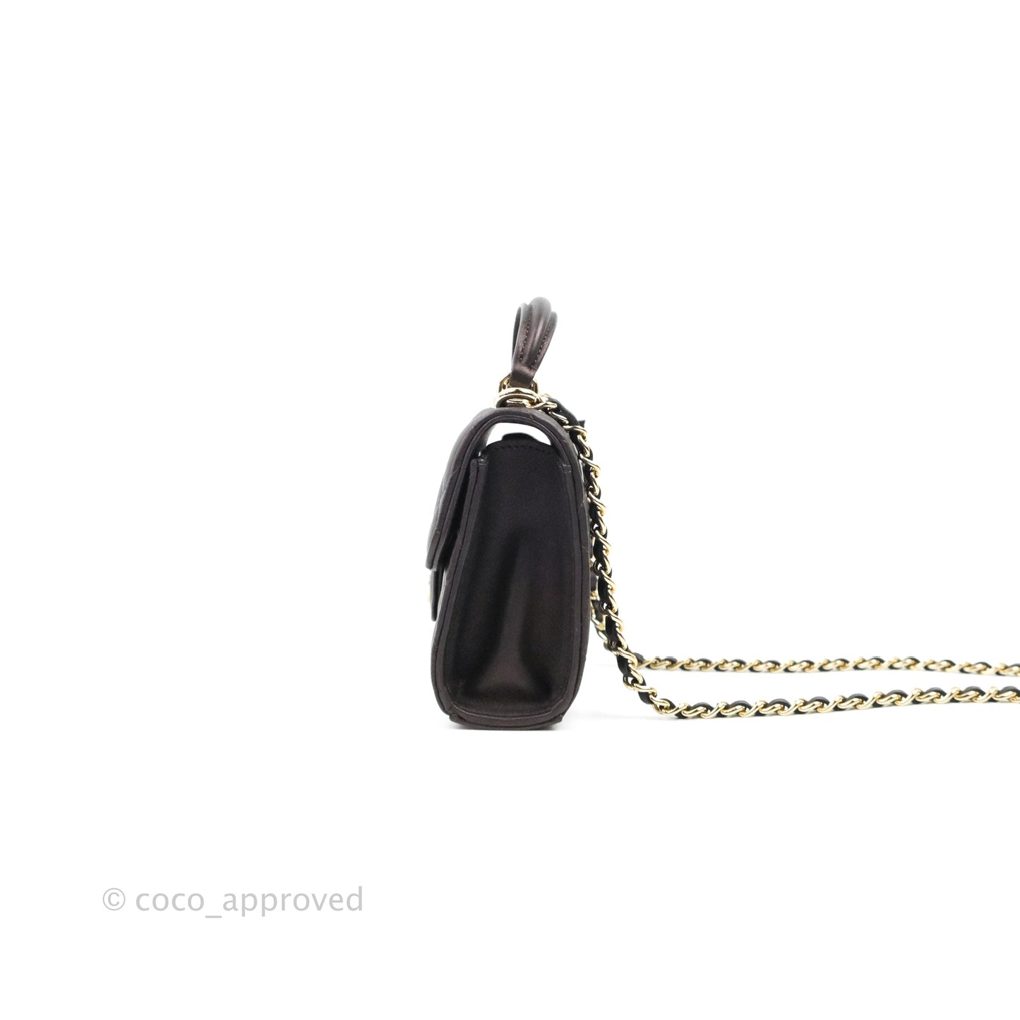 Chanel Mini Handle Clutch With Chain Iridescent Purple Lambskin Gold Hardware