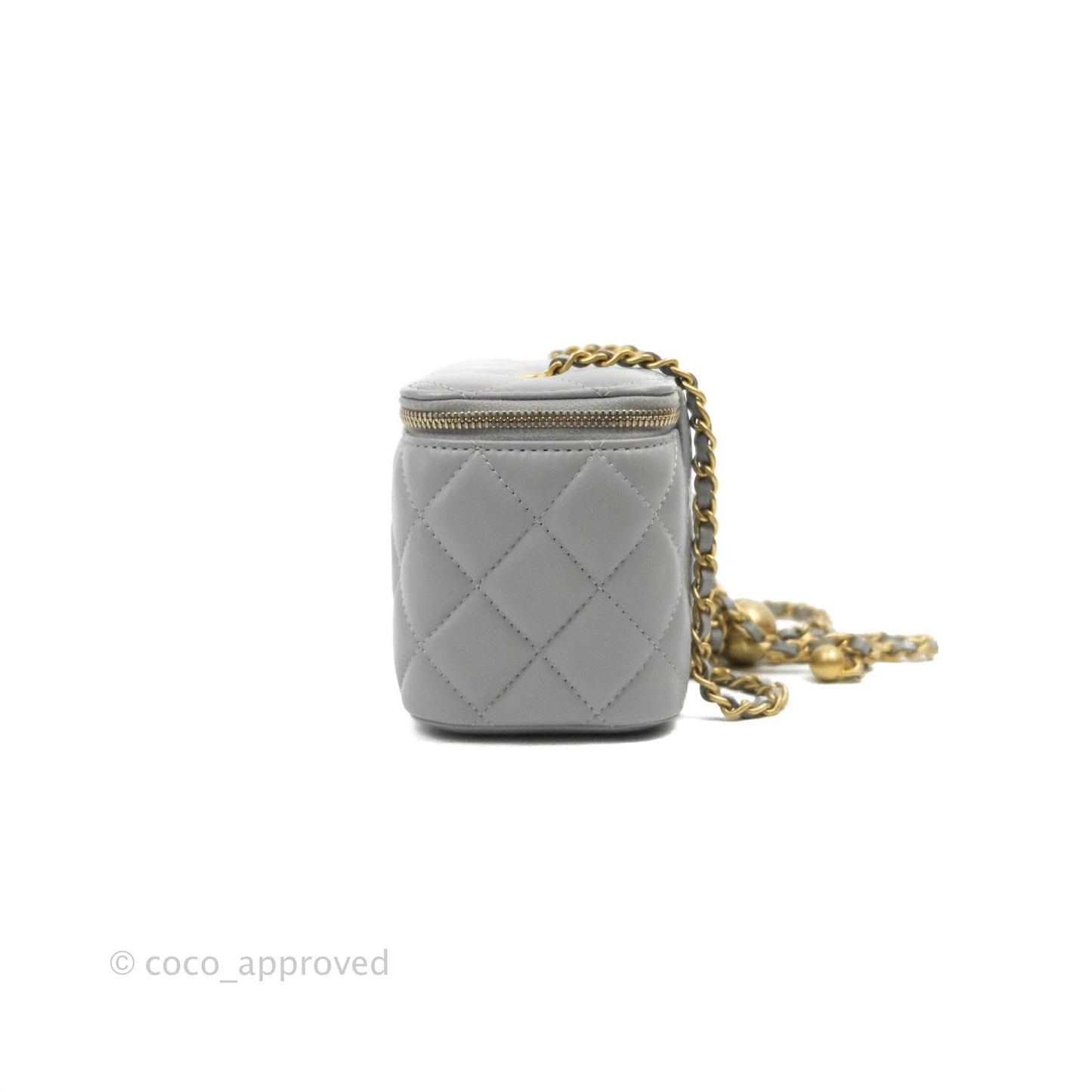 Chanel Vanity with Pearl Crush Chain Grey Lambskin Aged Gold Hardware