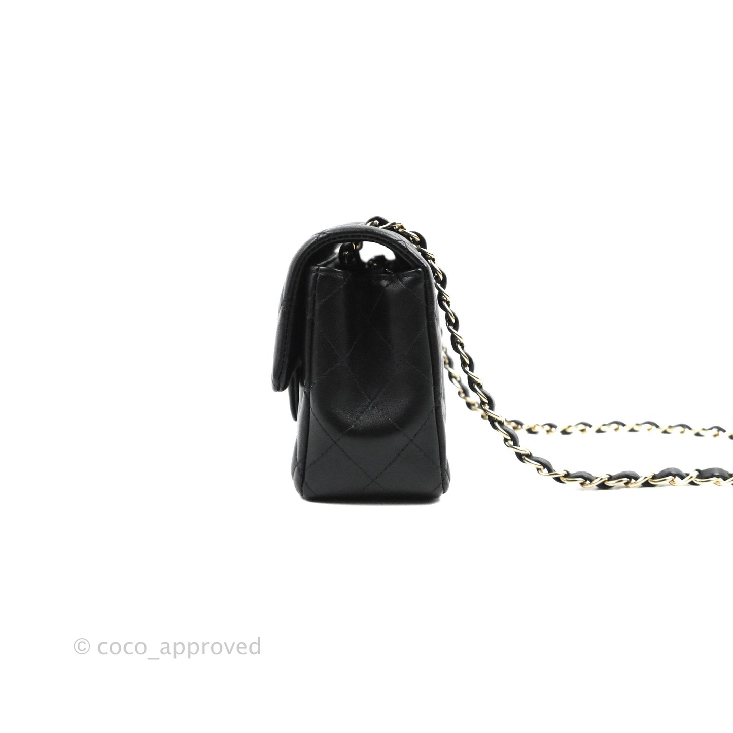 Chanel Quilted Mini Rectangular Flap Black Lambskin Light Gold Hardware